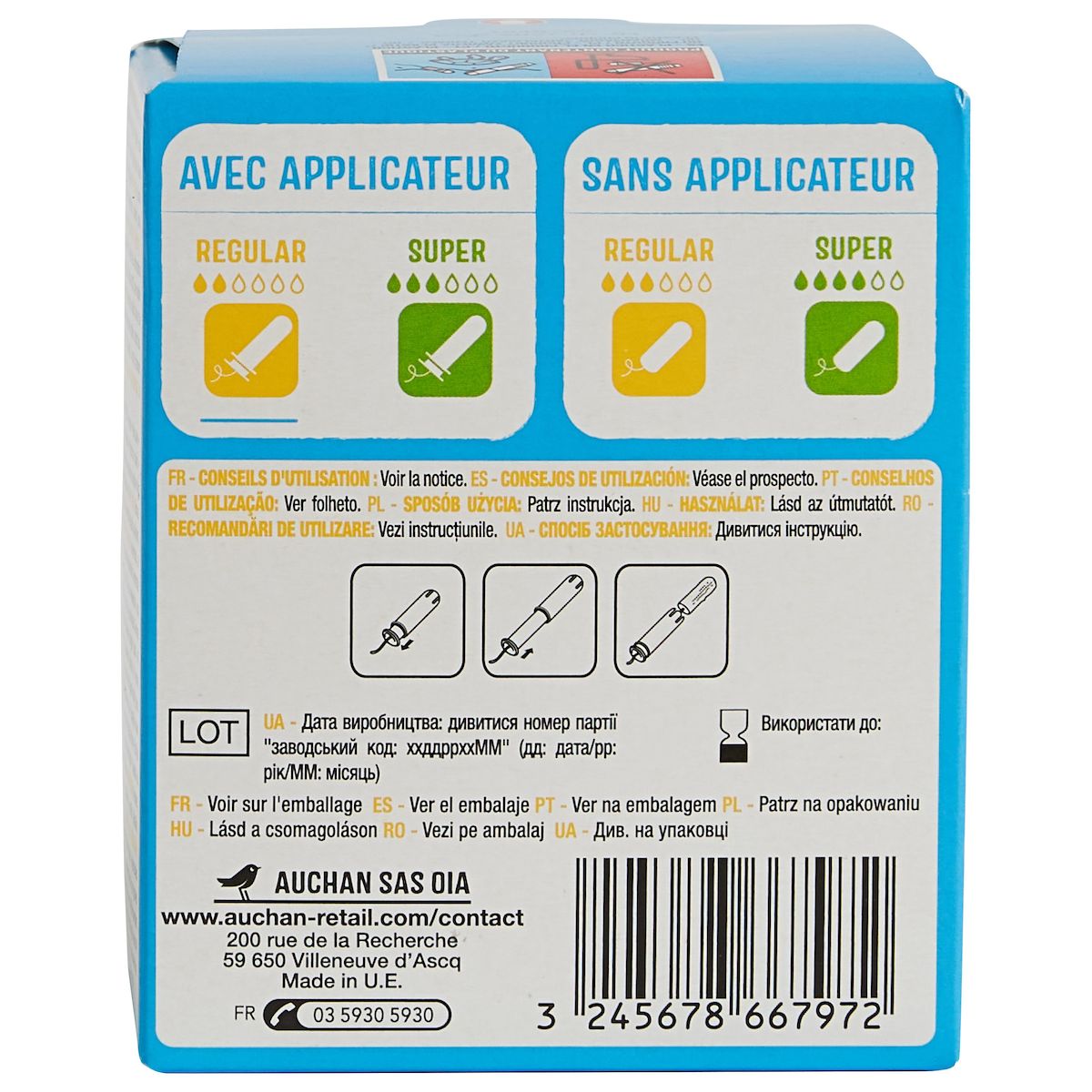 AUCHAN Tampons avec applicateur compact normal 16 tampons