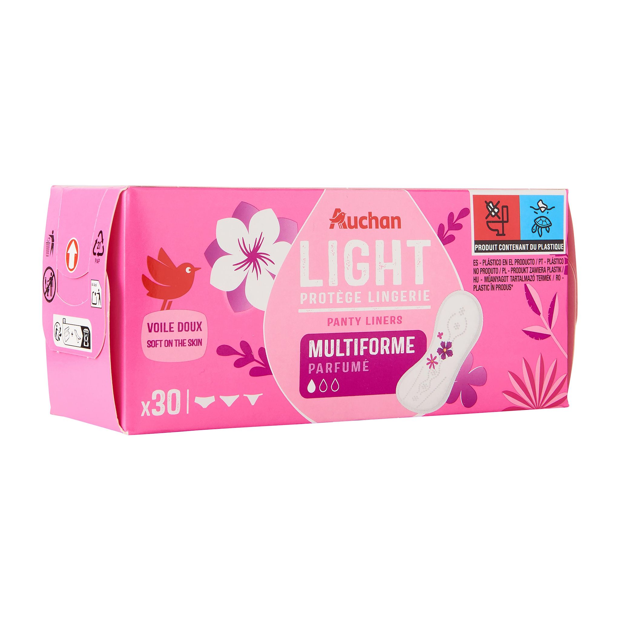 Voir la diapositive 2 : AUCHAN Protège lingerie light multiformes fresh x30