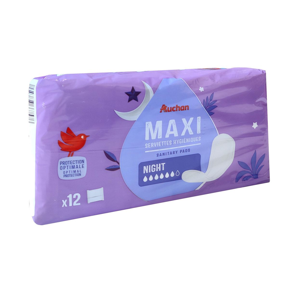 AUCHAN Serviettes hygiéniques sans ailettes maxi nuit 12 serviettes