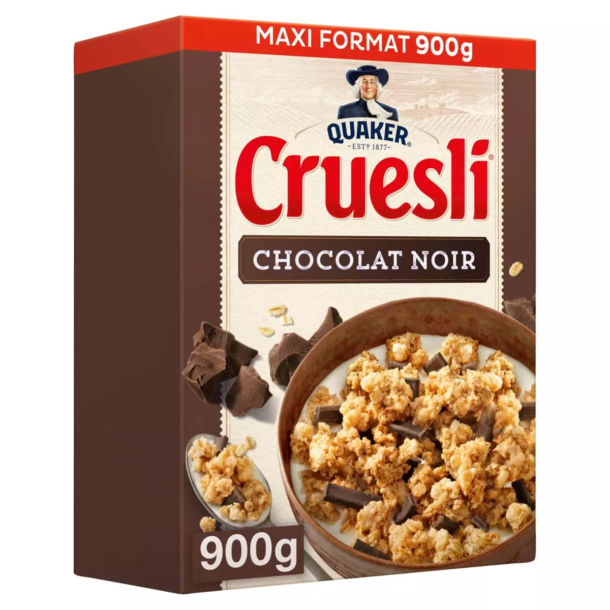 QUAKER Cruesli céréales au chocolat noir maxi format 900g