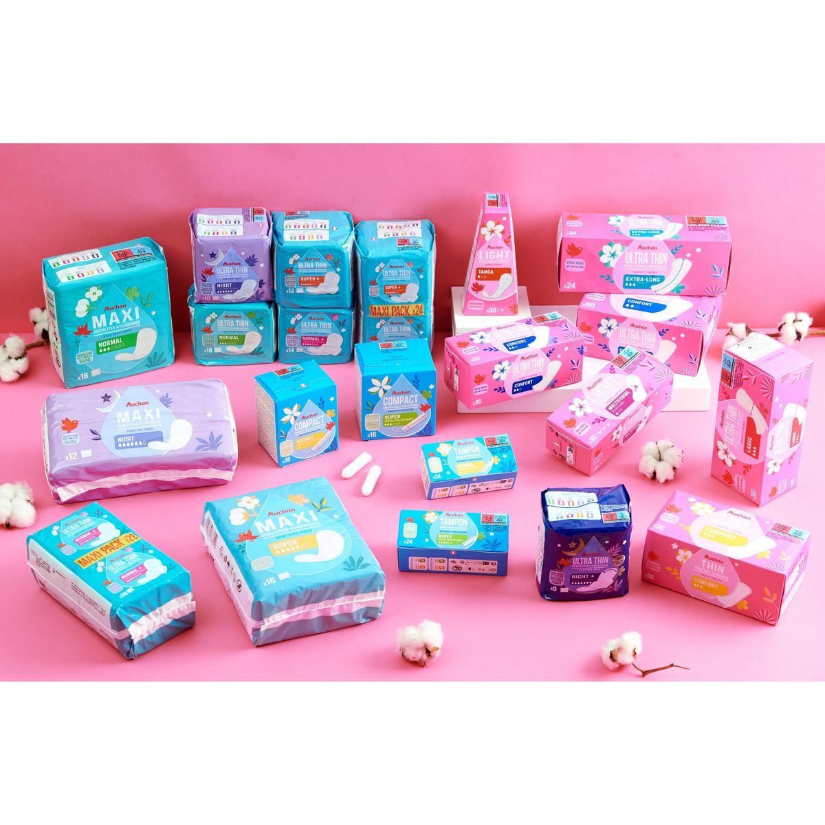 AUCHAN Serviettes hygiéniques sans ailettes regular 16 serviettes