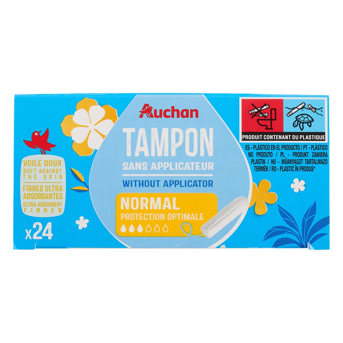 AUCHAN Tampons sans applicateur regular 24 tampons