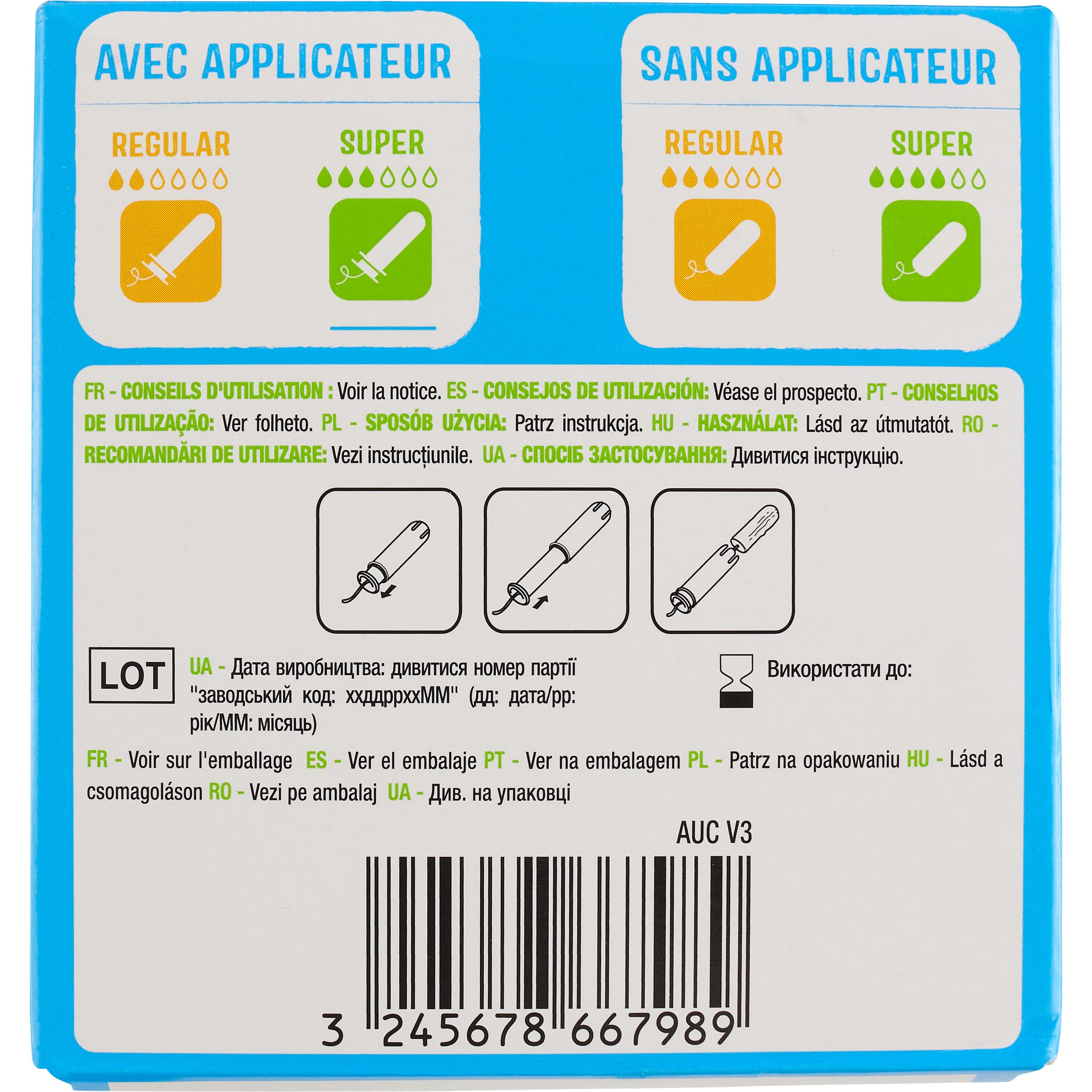 Voir la diapositive 7 : AUCHAN Tampons avec applicateur super 16 tampons