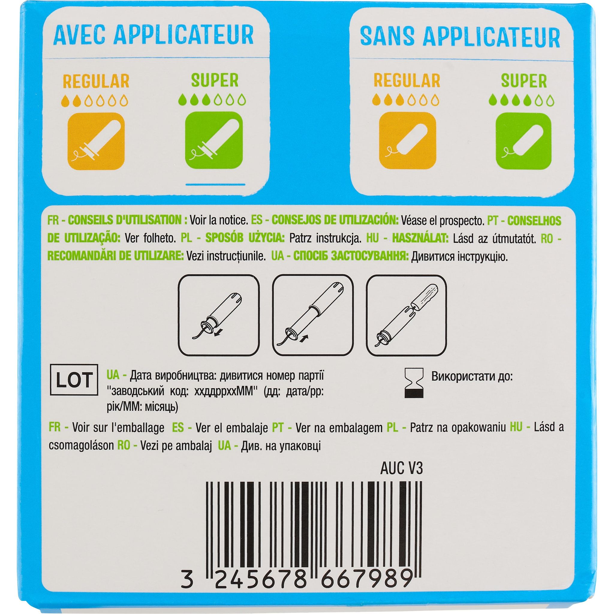 Voir la diapositive 7 : AUCHAN Tampons avec applicateur super 16 tampons