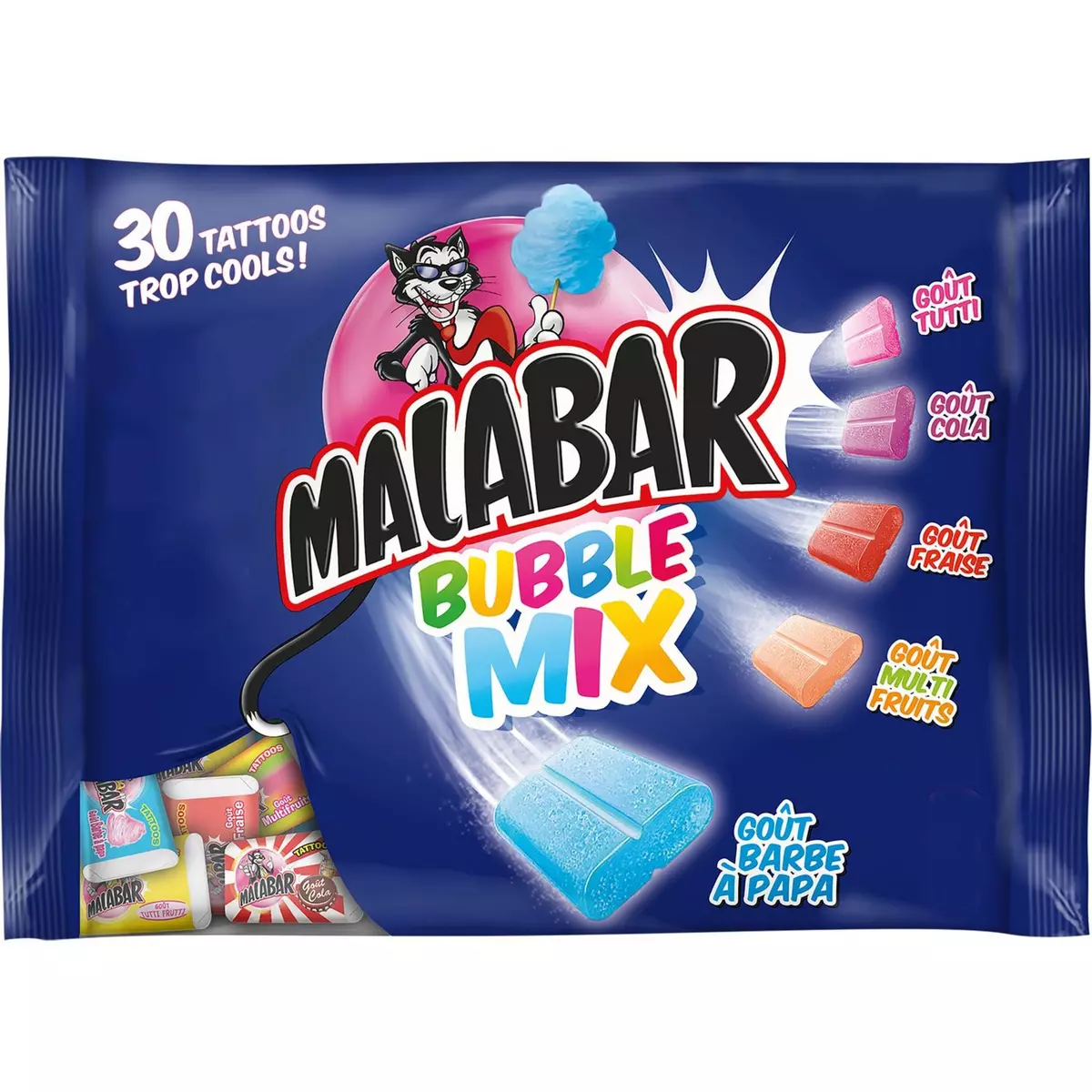 MALABAR Bubble mix assortiment de chewing-gums 30 chewing-gums 214g