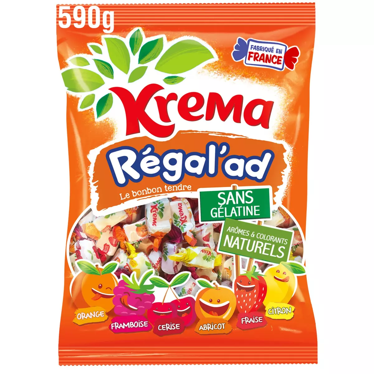 KREMA Régal'ad assortiment de bonbons tendres goûts fruités sans gélatine 590g