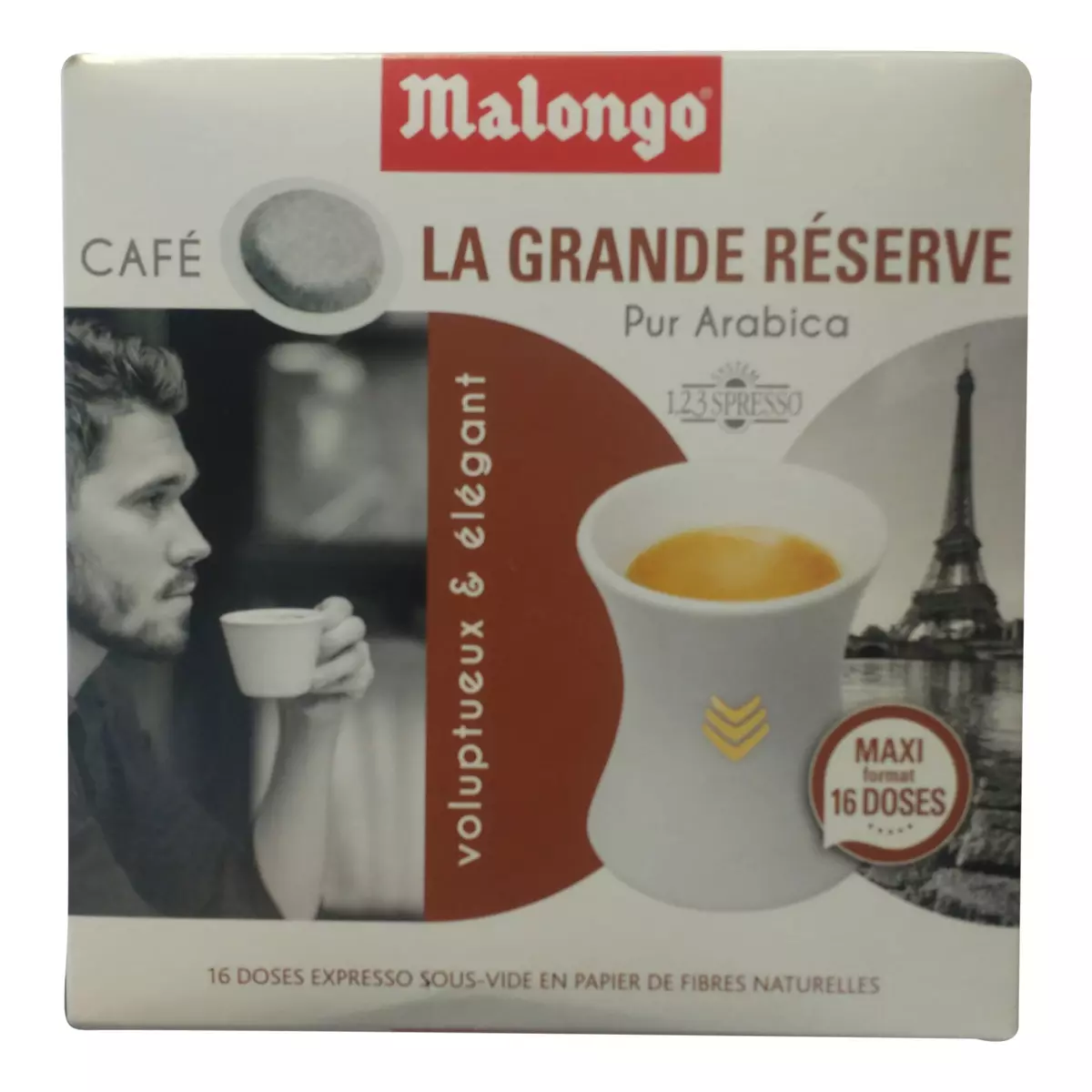 MALONGO Dosettes de café pur Arabica grande réserve compatibles Malongo 16 dosettes 104g