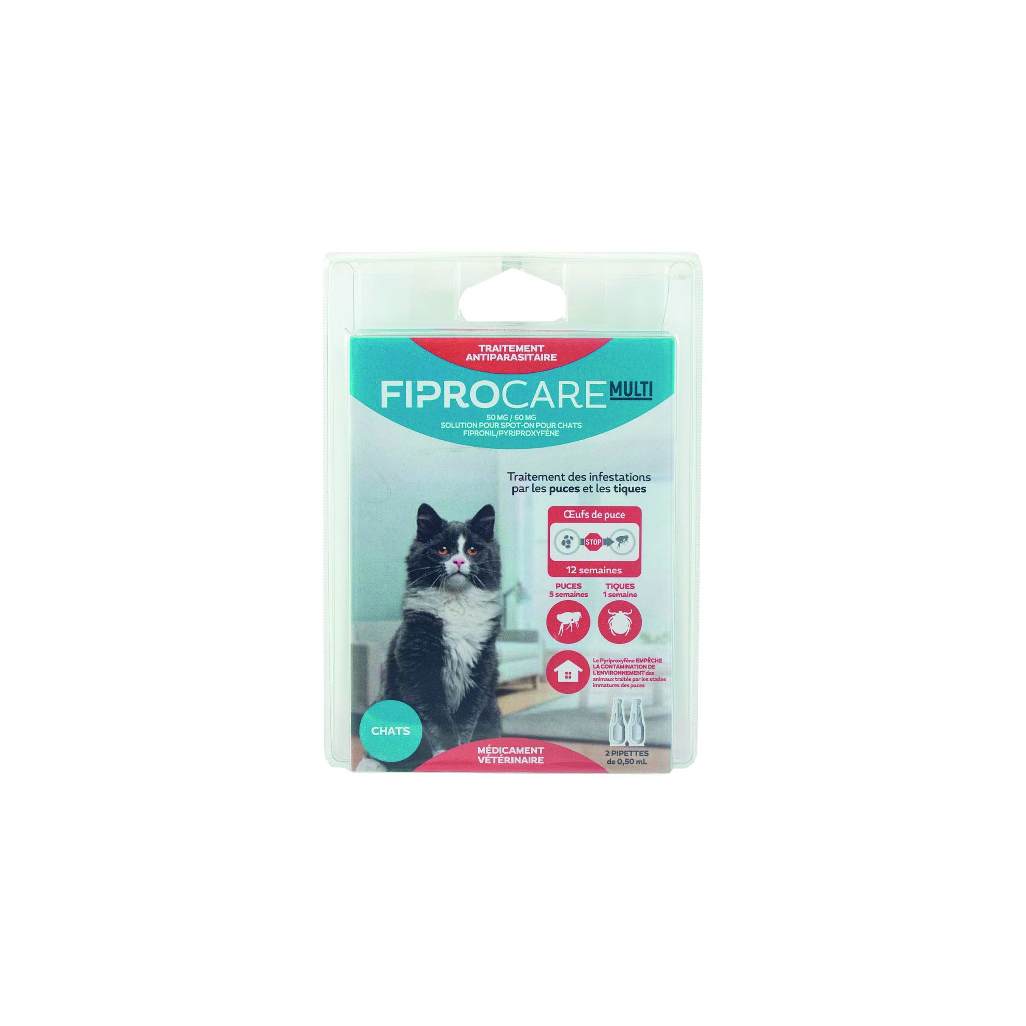 RIGA Fiprocare multi traitement anti parasitaire pour chats 2 pipettes 2x0,5ml