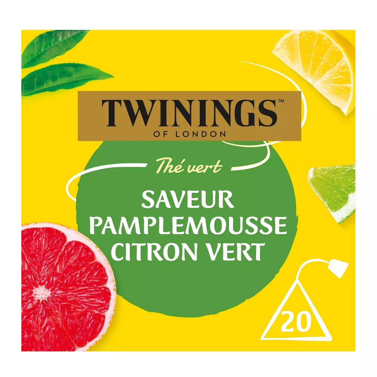 TWININGS Thé vert pamplemousse citron vert 20 sachets 32g