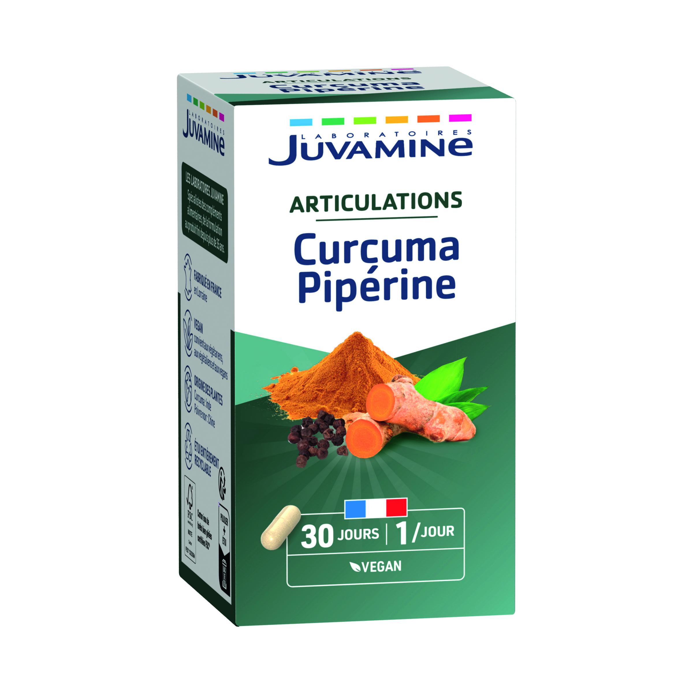 Voir la diapositive 2 : JUVAMINE Complément Curcuma pipérine pour les articulations en gélules 30 gélules 12g