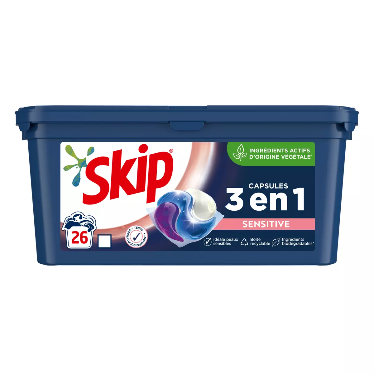 SKIP Lessive capsules 3en1 sensitive 26 capsules
