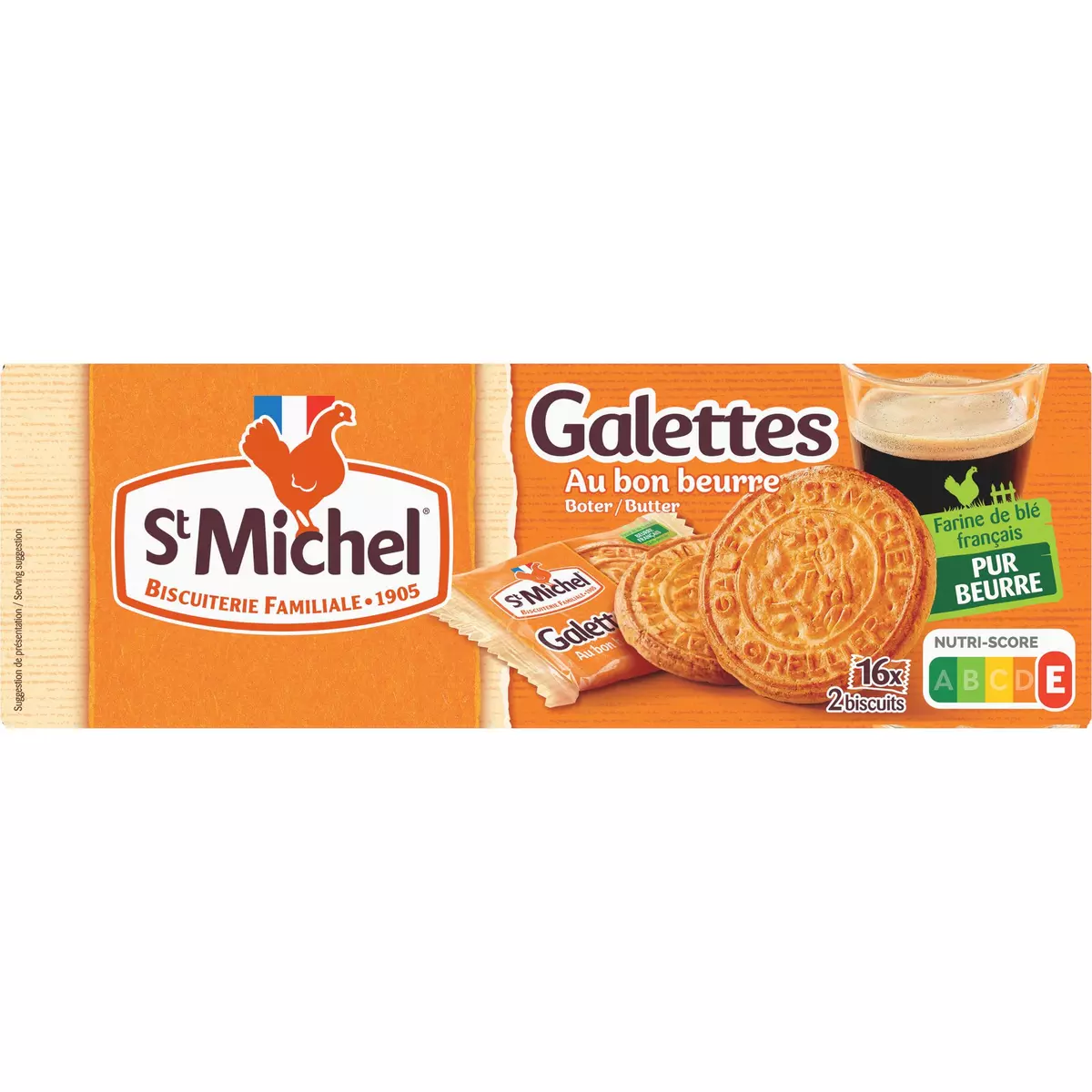ST MICHEL Galettes pur beurre, sachets fraîcheur 16x2 biscuits 208g