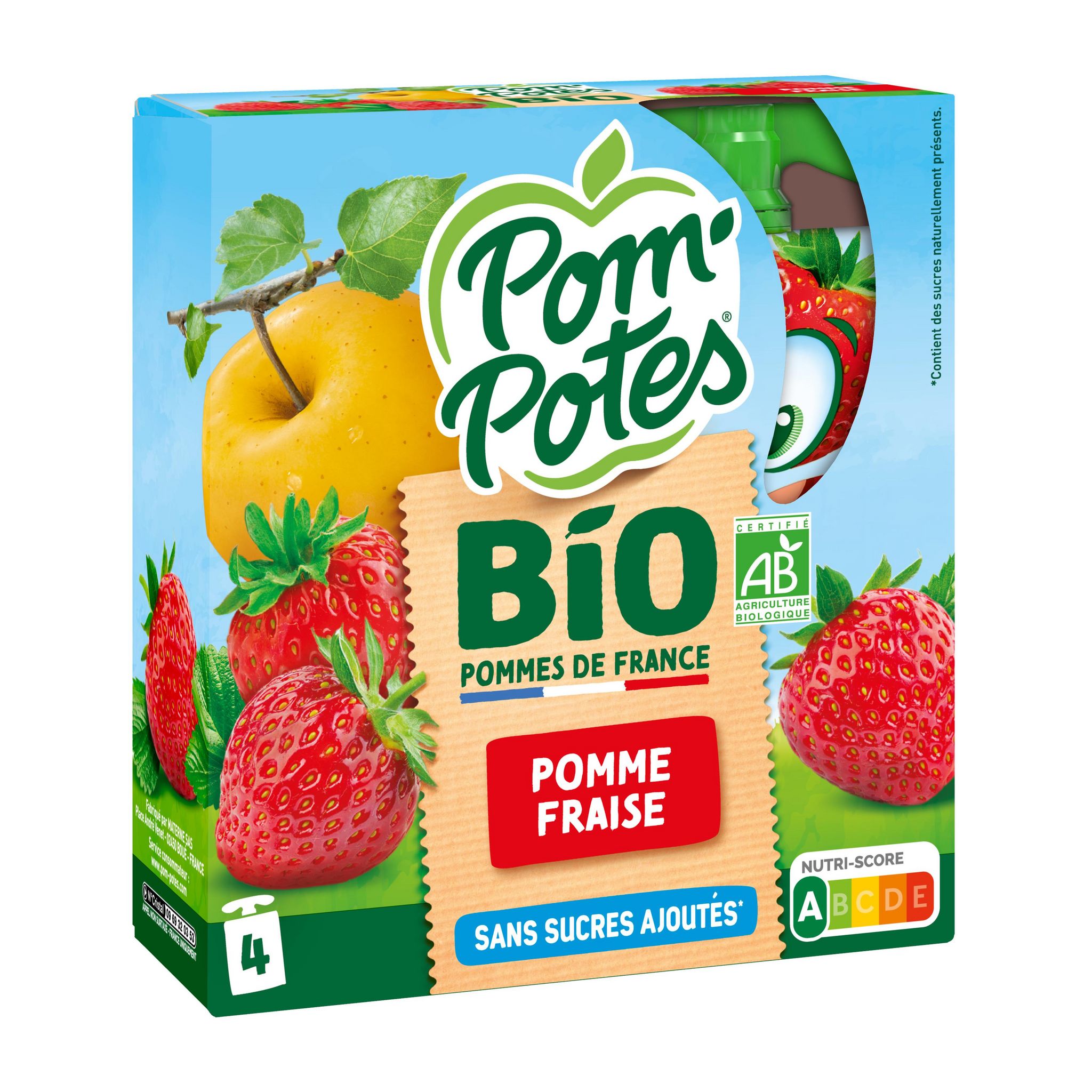 POM'POTES Gourdes pomme fraise bio sans sucres ajoutés 4x90g