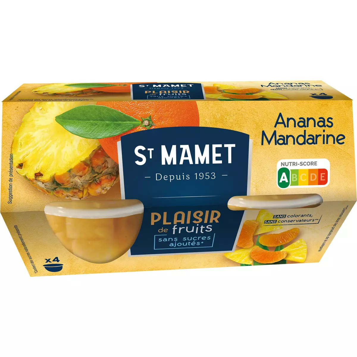 ST MAMET Ananas mandarine au sirop sans sucres ajoutés 4 coupelles 4x80g