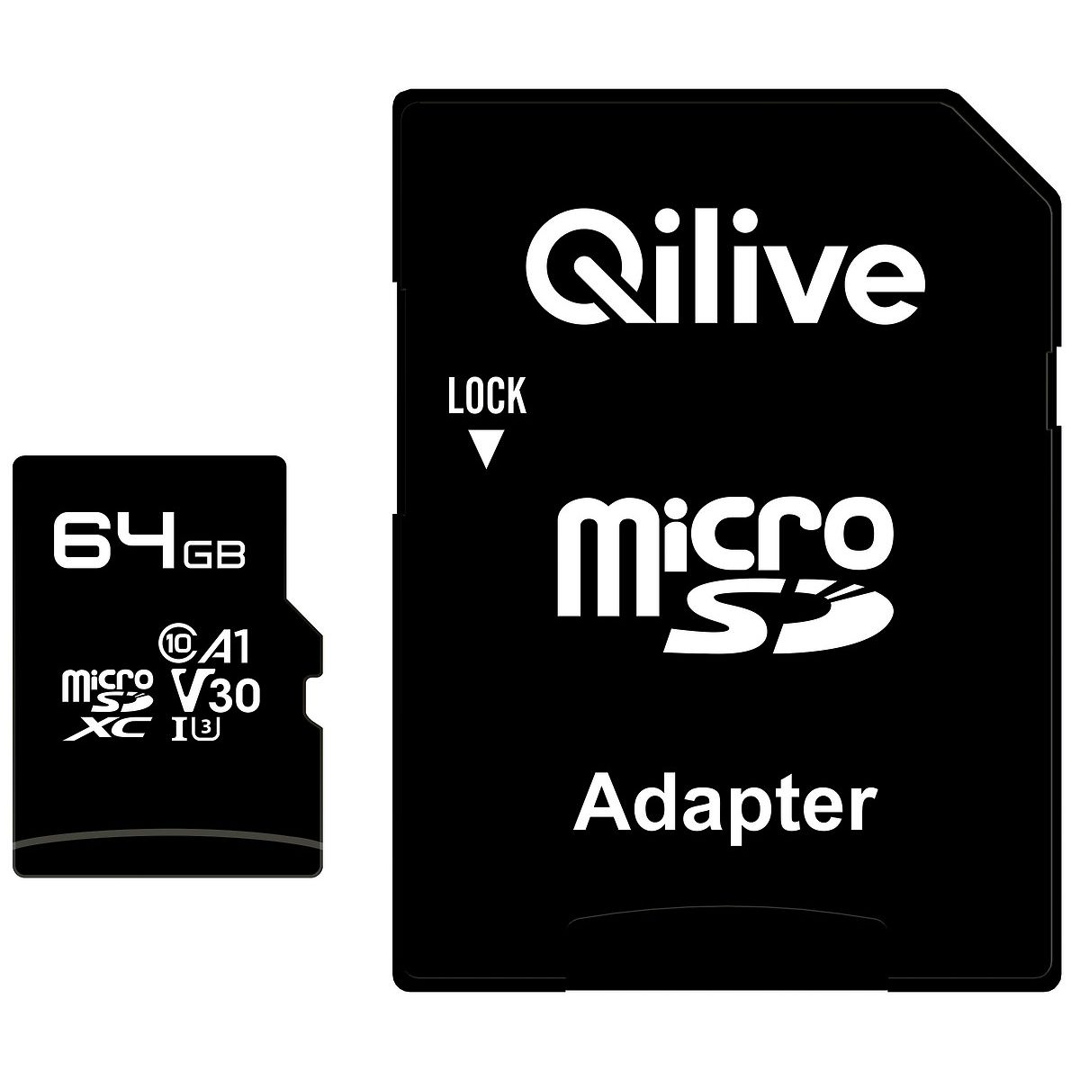 QILIVE Micro SDXC - 64 Go - Compatible 4K - Adaptateur SD - Carte mémoire