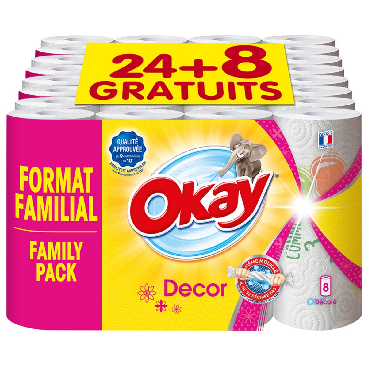 OKAY Essuie tout décoré 24 + 8 rouleaux
