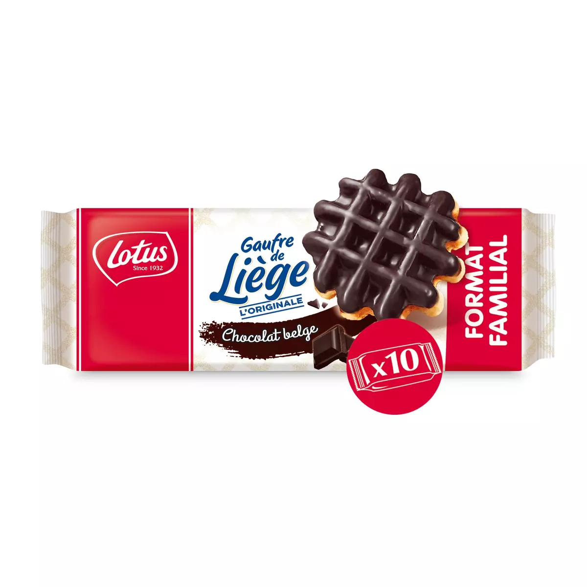 LOTUS Gaufre de Liège Format Familial Chocolat 10x1 pièces 518g