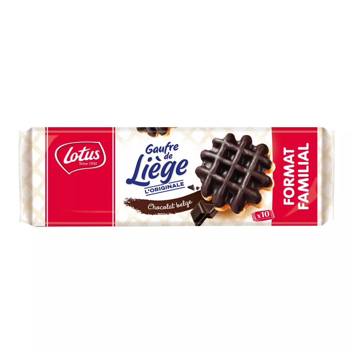 LOTUS Gaufres de Liège nappées de chocolat belge sachets individuels 10 gaufres 518g