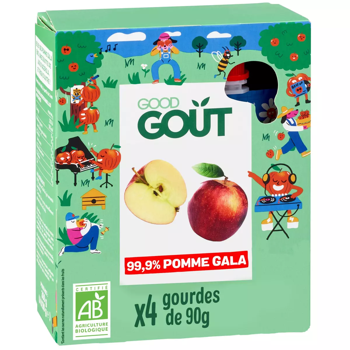 GOOD GOUT Kidz gourdes bio pomme Gala sans sucres ajoutés 4x90g
