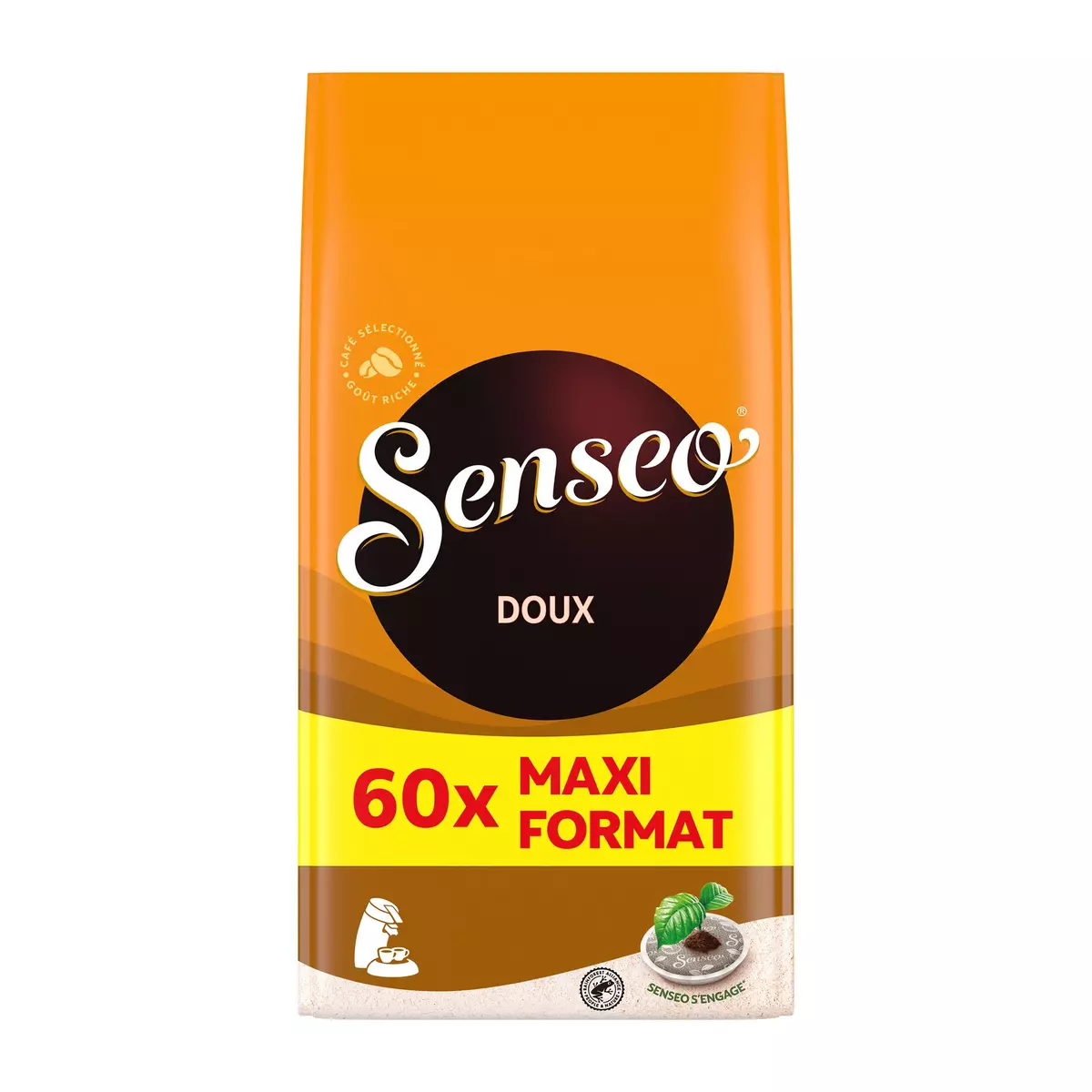 SENSEO Dosettes de café doux compostables maxi format 60 dosettes 416g