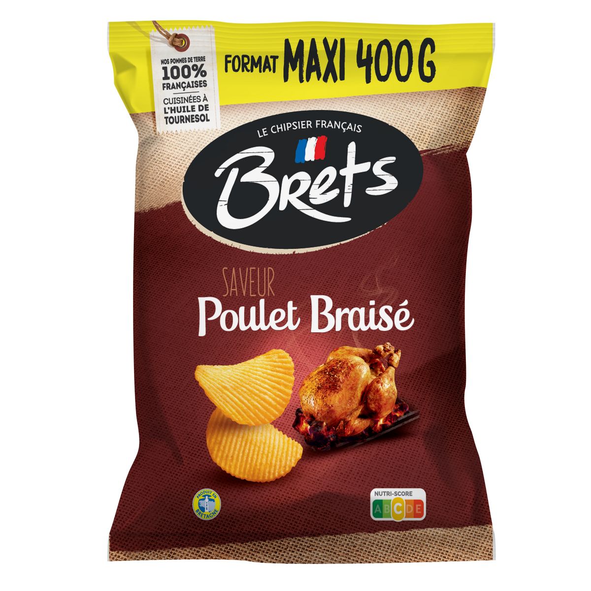 BRETS Chips ondulées saveur poulet braisé maxi format 400g