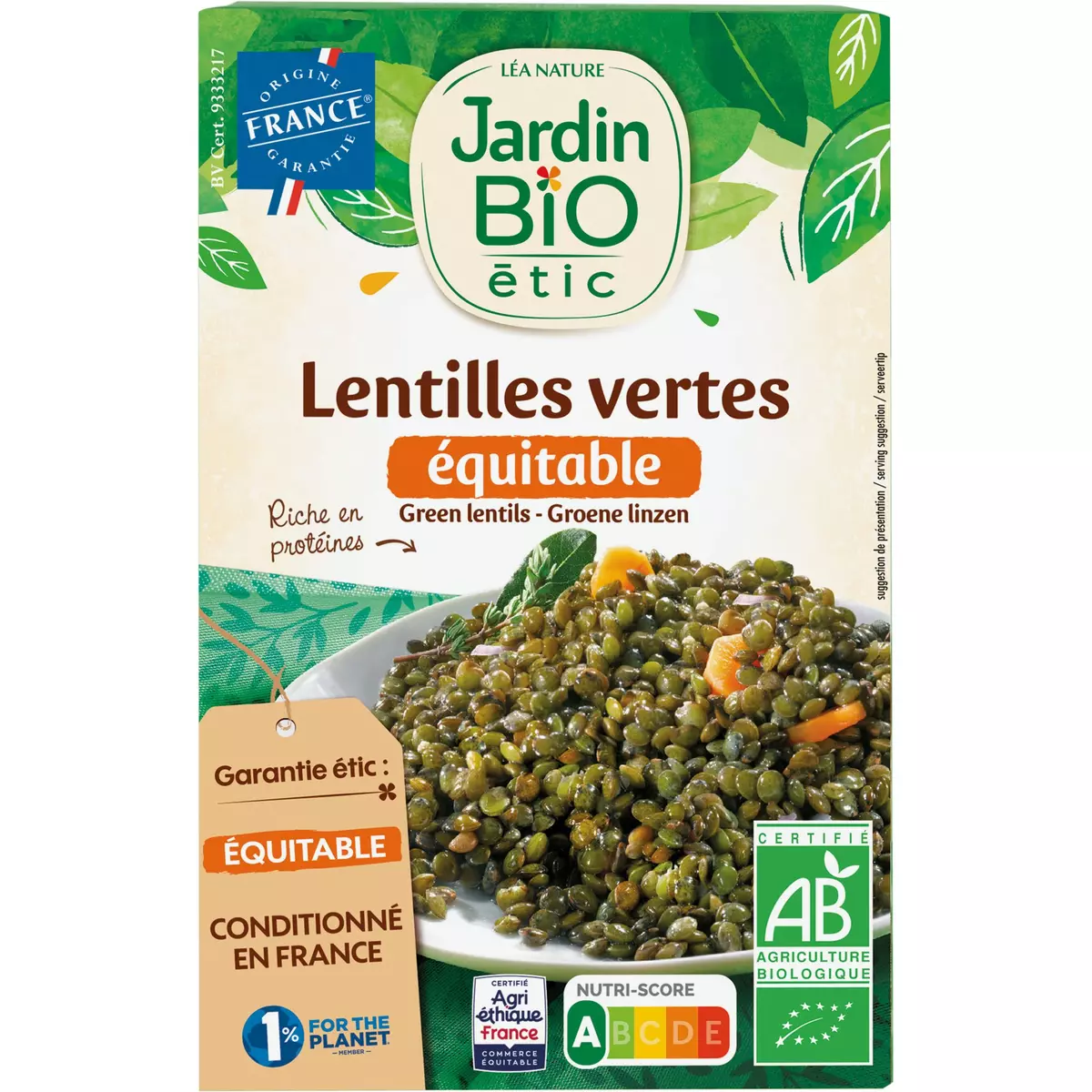 JARDIN BIO ETIC Lentilles vertes 400g