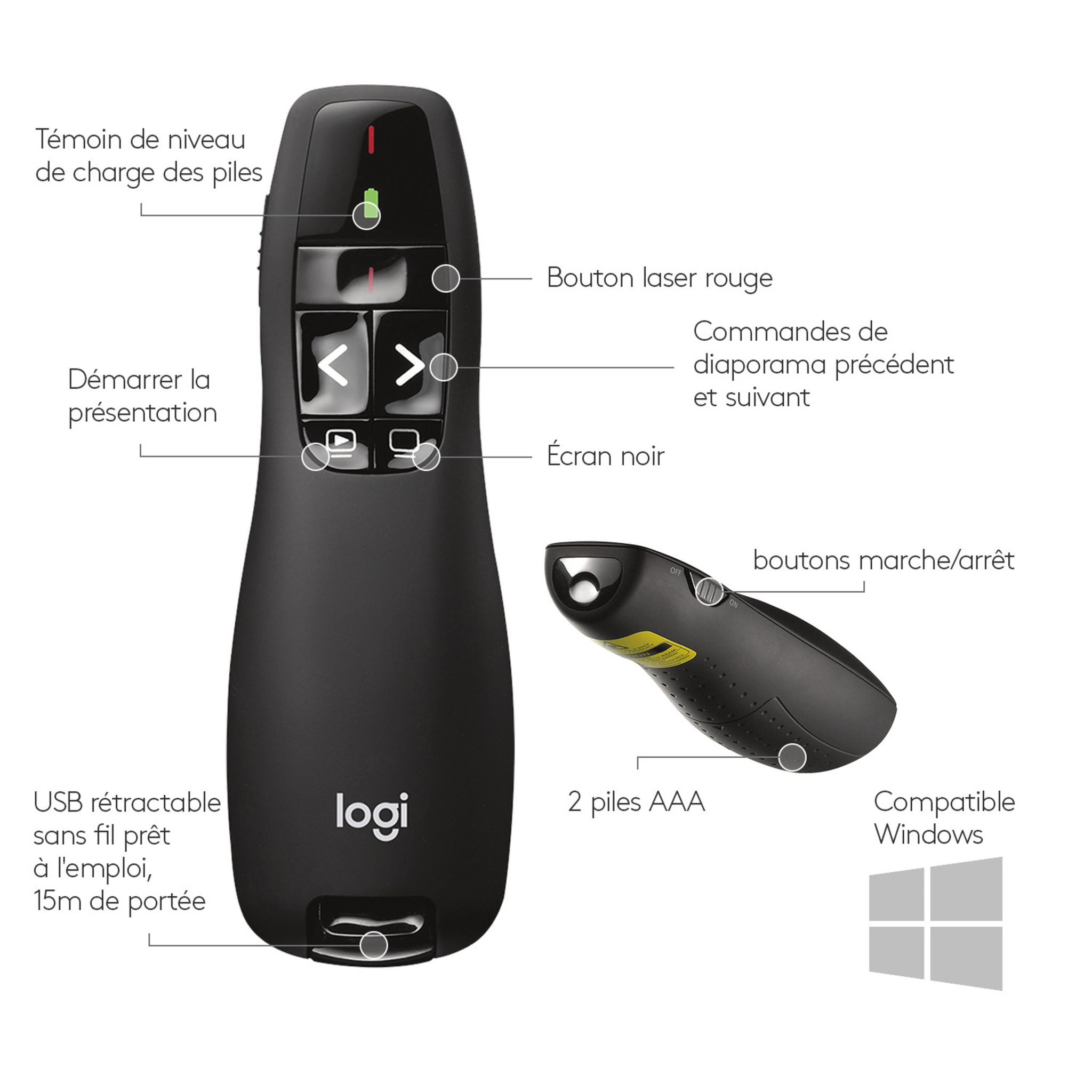 Voir la diapositive 4 : LOGITECH POINTEUR R400 sans Fil - Portée de 15 Mètres - 6 Boutons