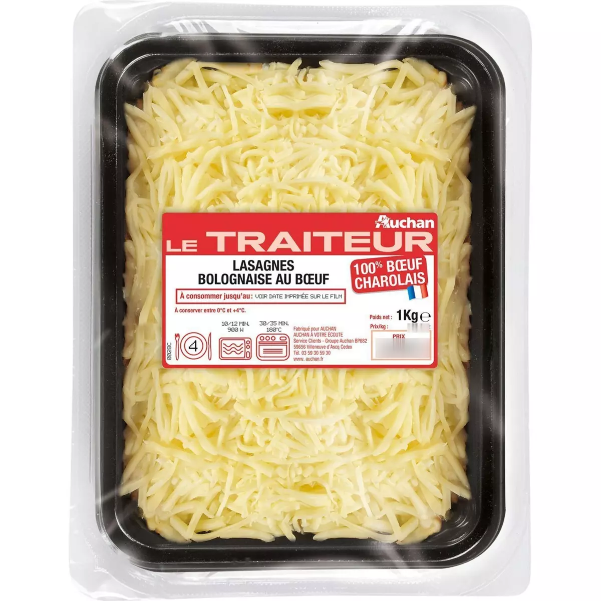 AUCHAN LE TRAITEUR Lasagne de boeuf 4 portions 1kg