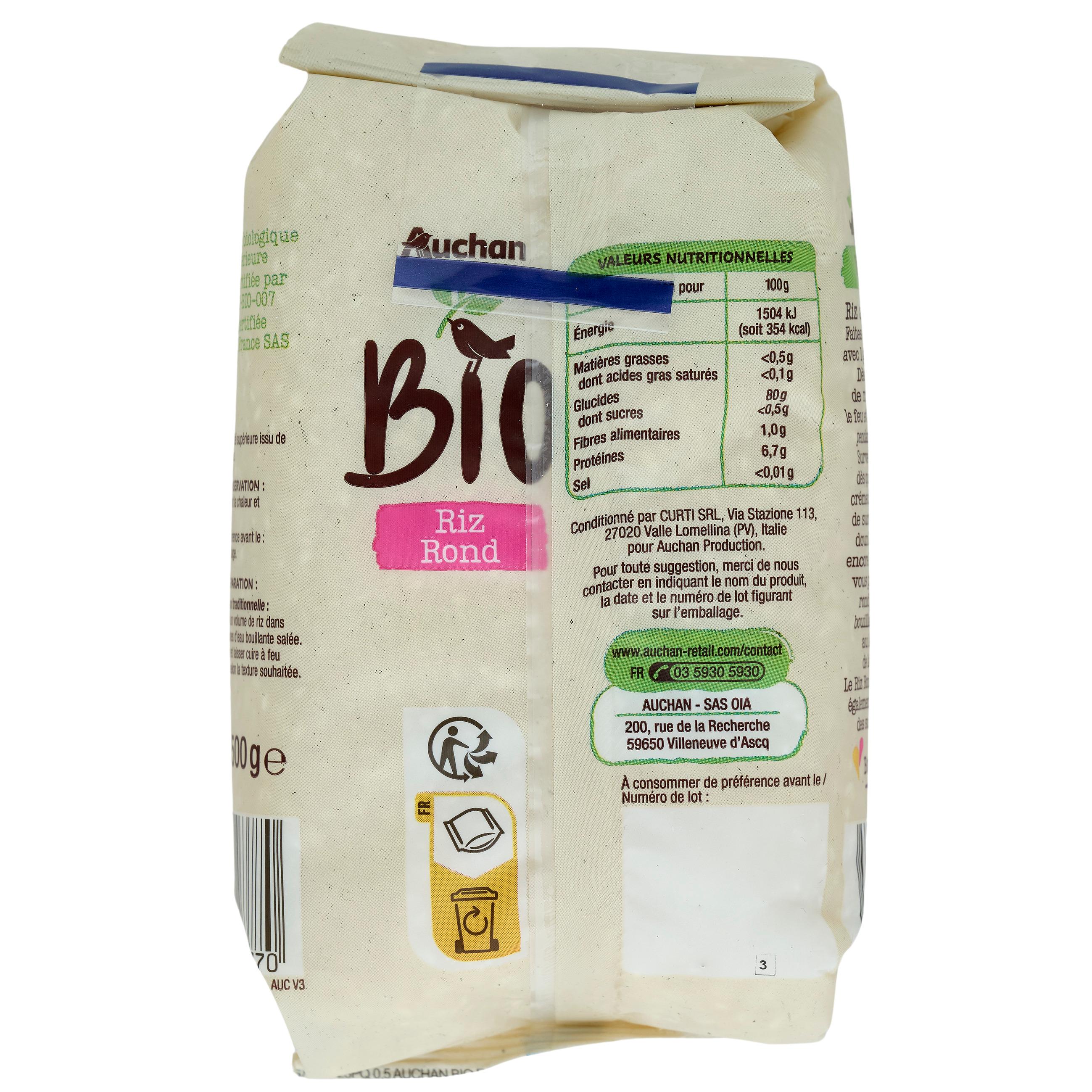 Voir la diapositive 2 : AUCHAN BIO Riz blanc rond 500g