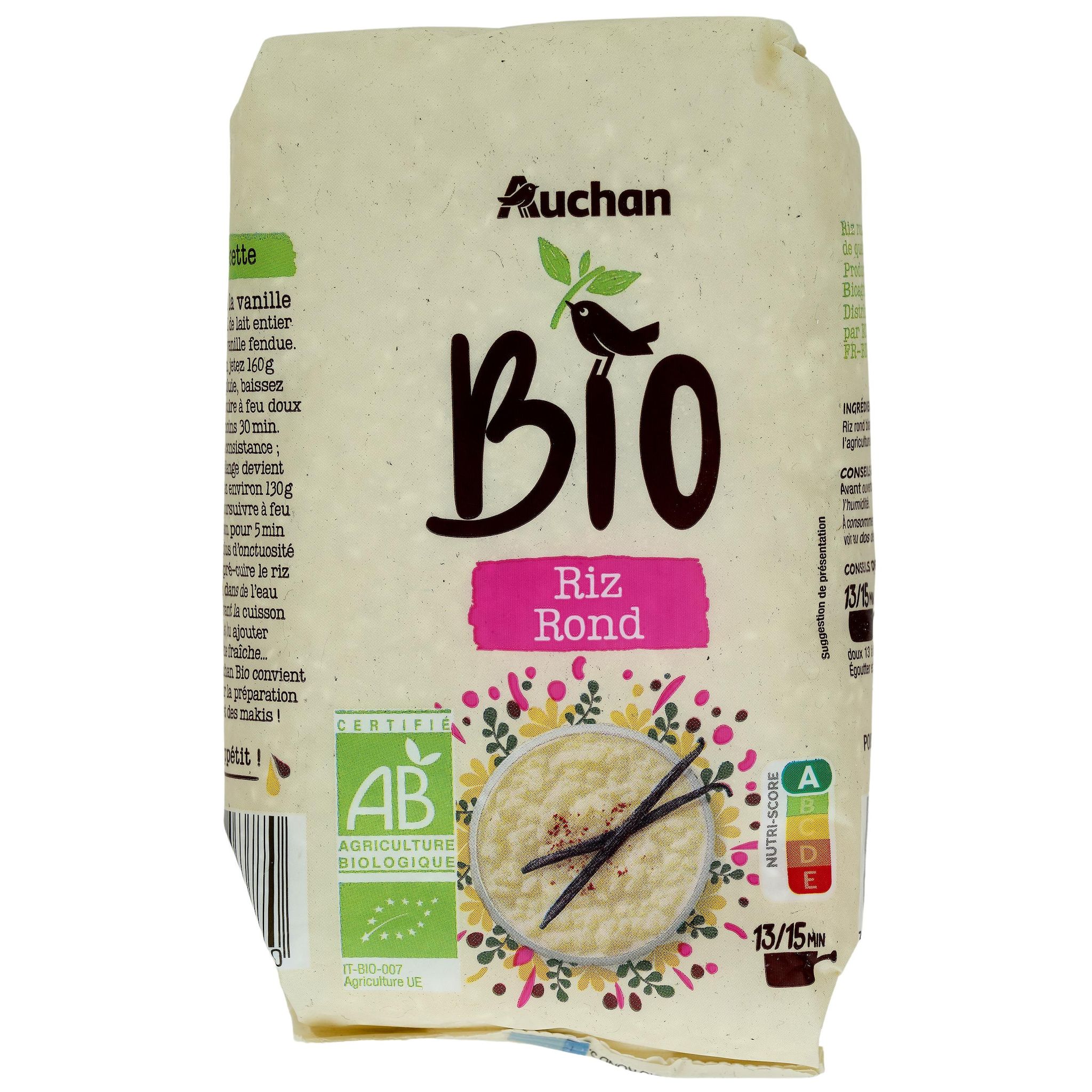 Voir la diapositive 2 : AUCHAN BIO Riz blanc rond 500g