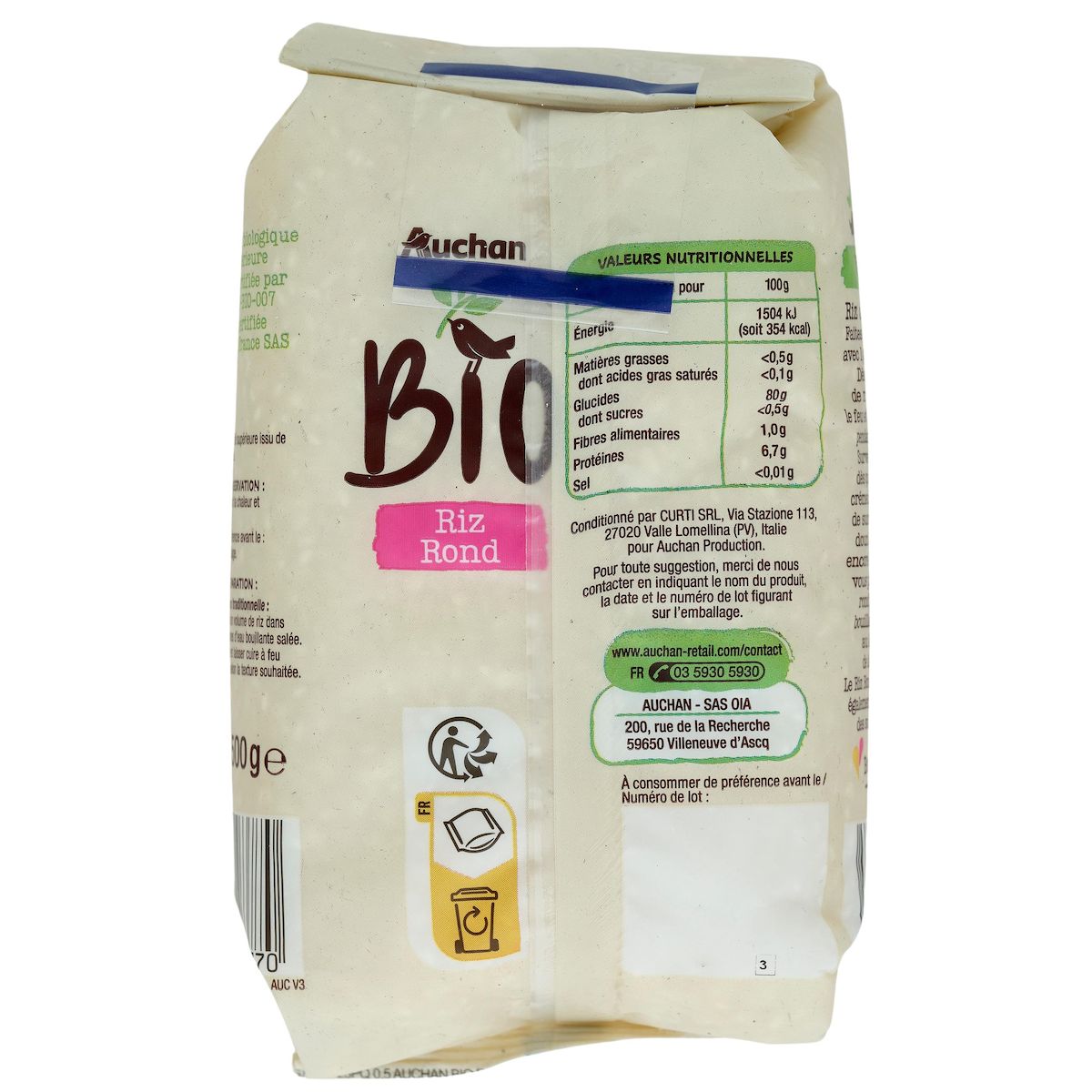 AUCHAN BIO Riz blanc rond 500g