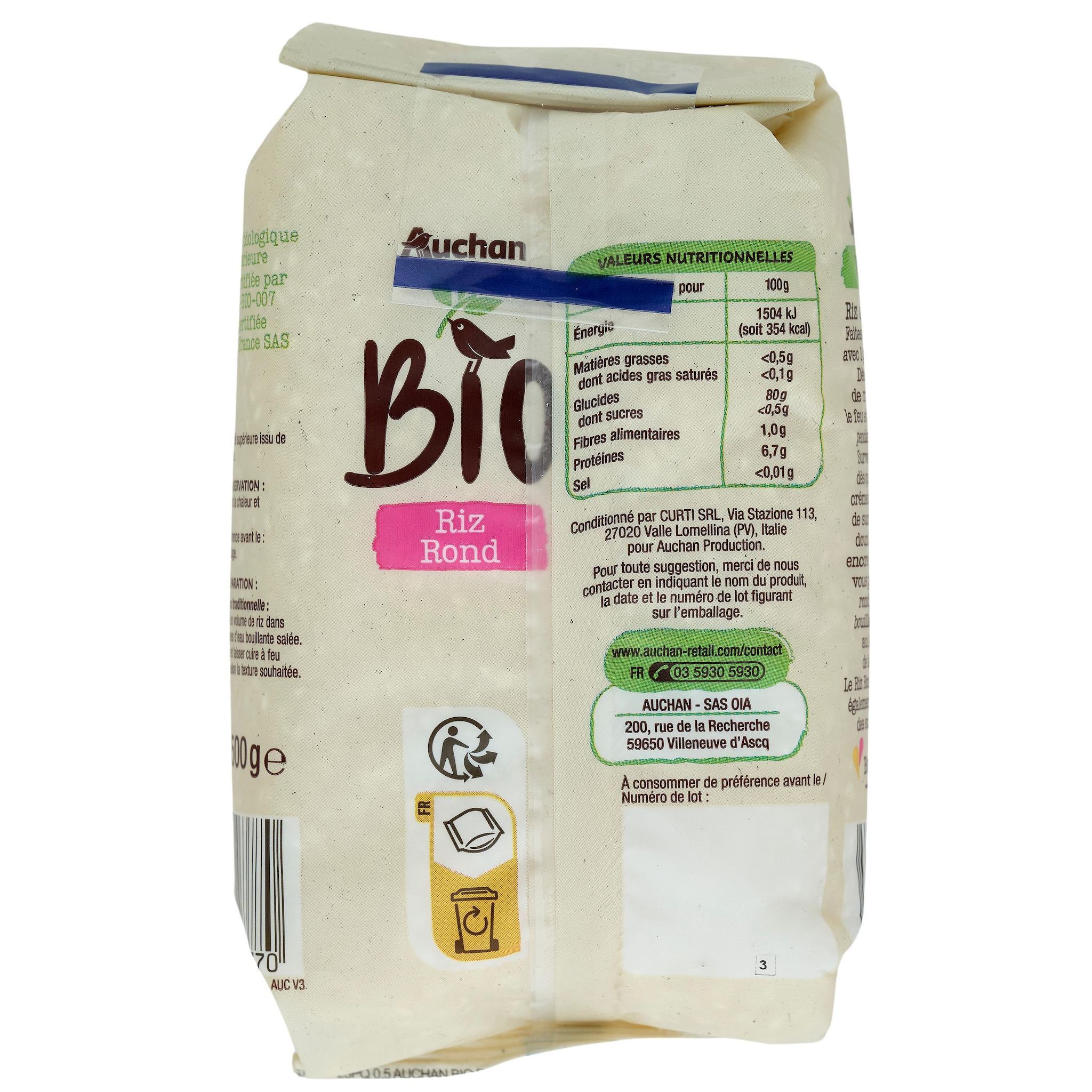 Voir la diapositive 3 : AUCHAN BIO Riz blanc rond 500g