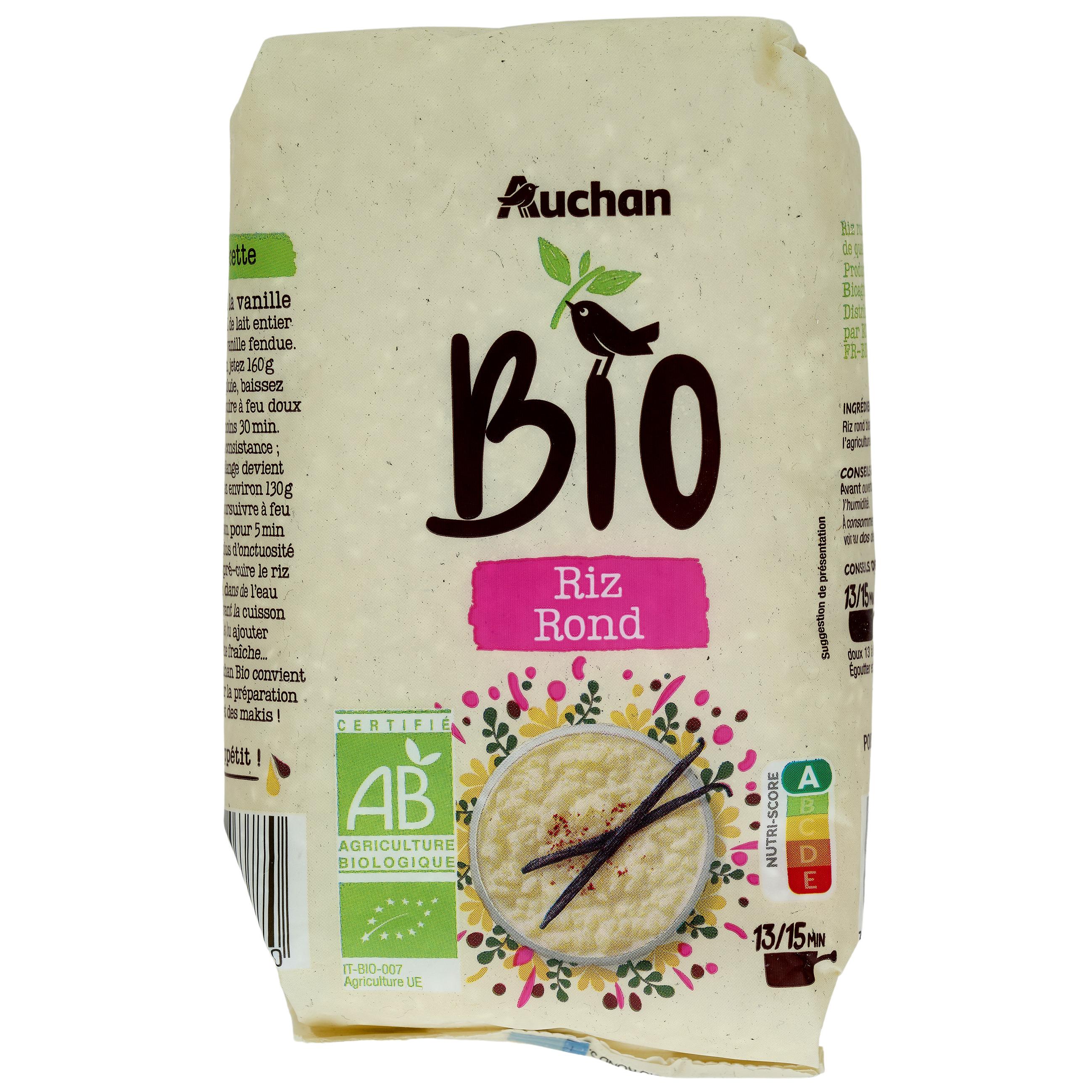 Voir la diapositive 4 : AUCHAN BIO Riz blanc rond 500g