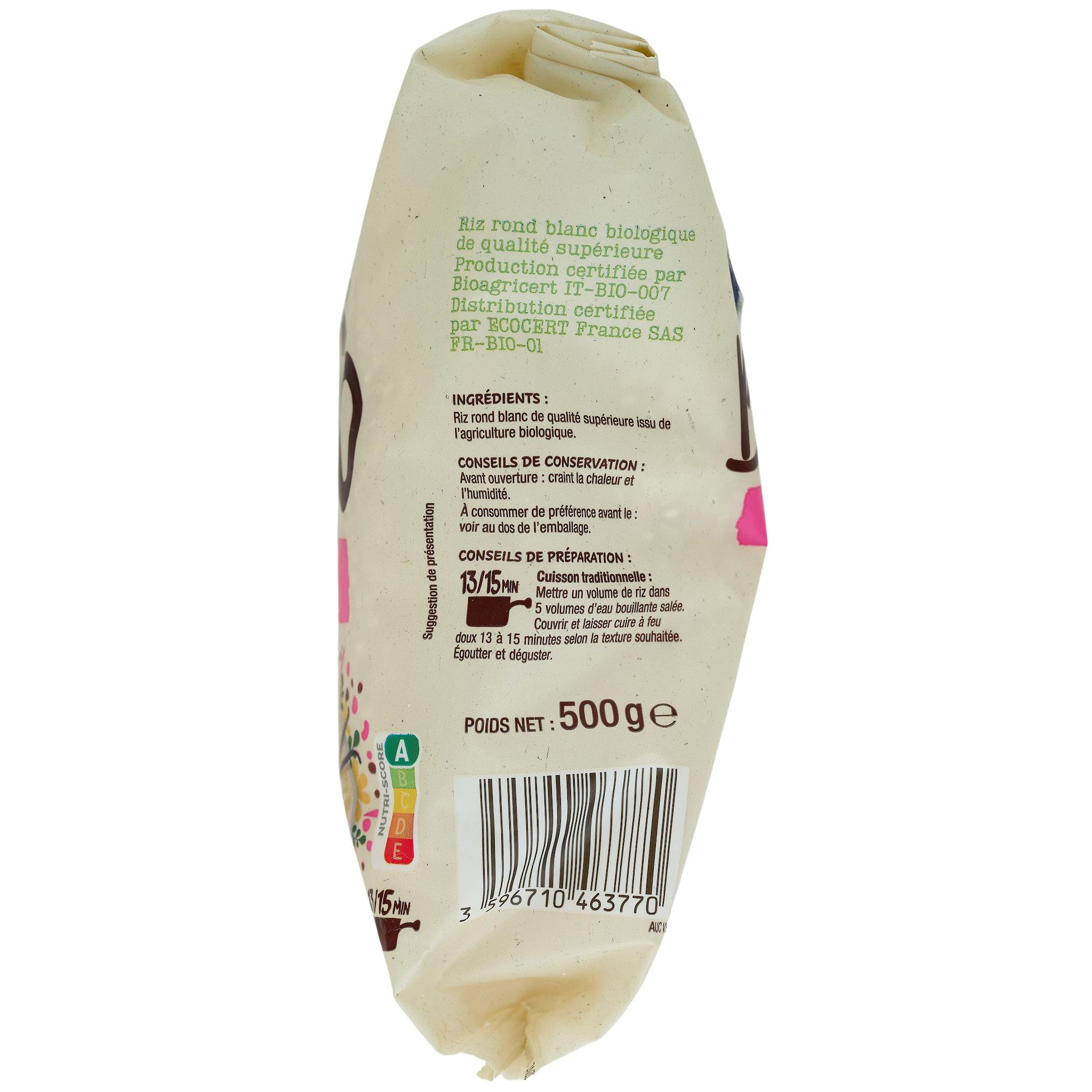 Voir la diapositive 4 : AUCHAN BIO Riz blanc rond 500g