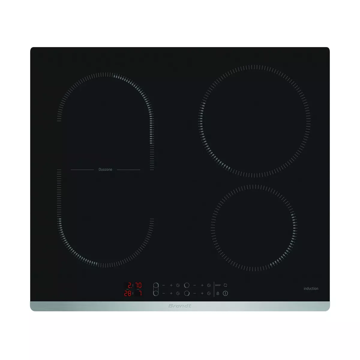 BRANDT Table de cuisson à induction BPI6428X - 60 cm, 4 Foyers