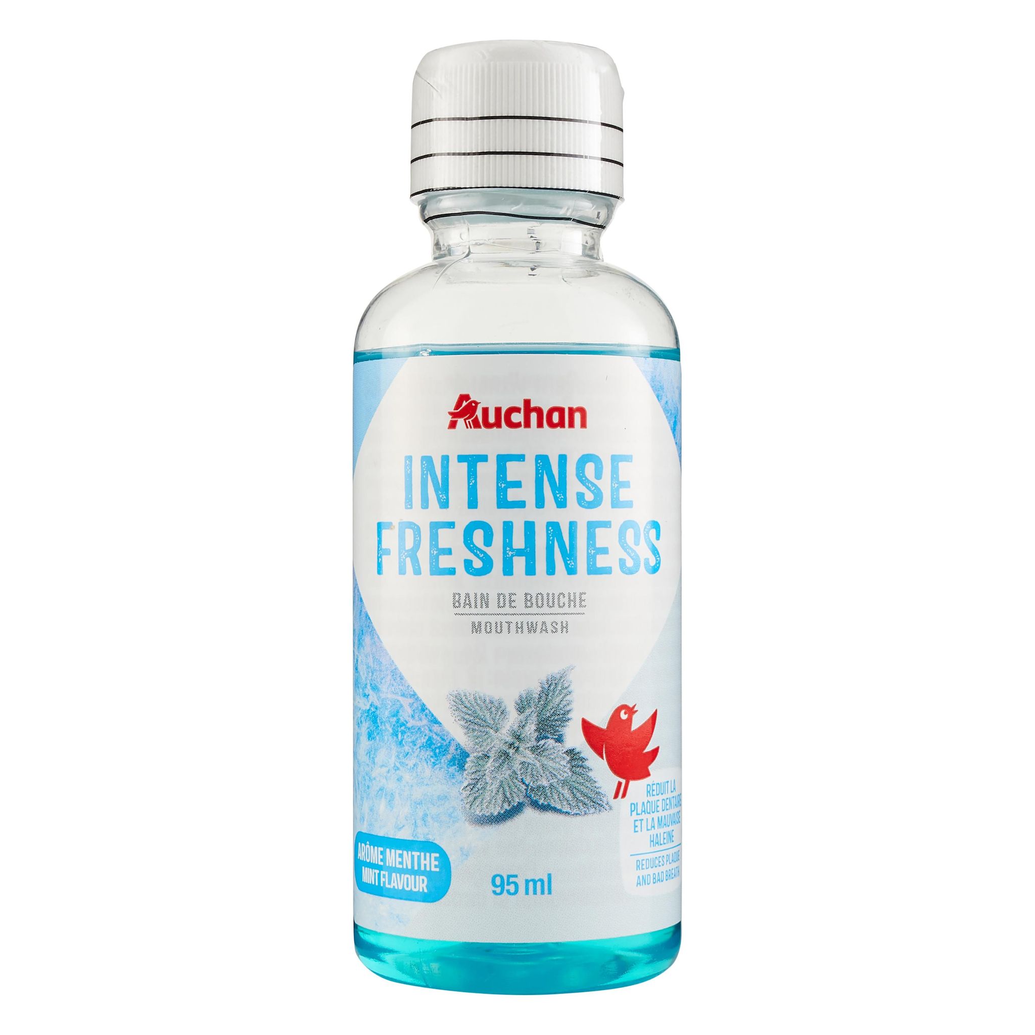 Voir la diapositive 2 : AUCHAN Bain de bouche fraîcheur intense arôme menthe 95ml