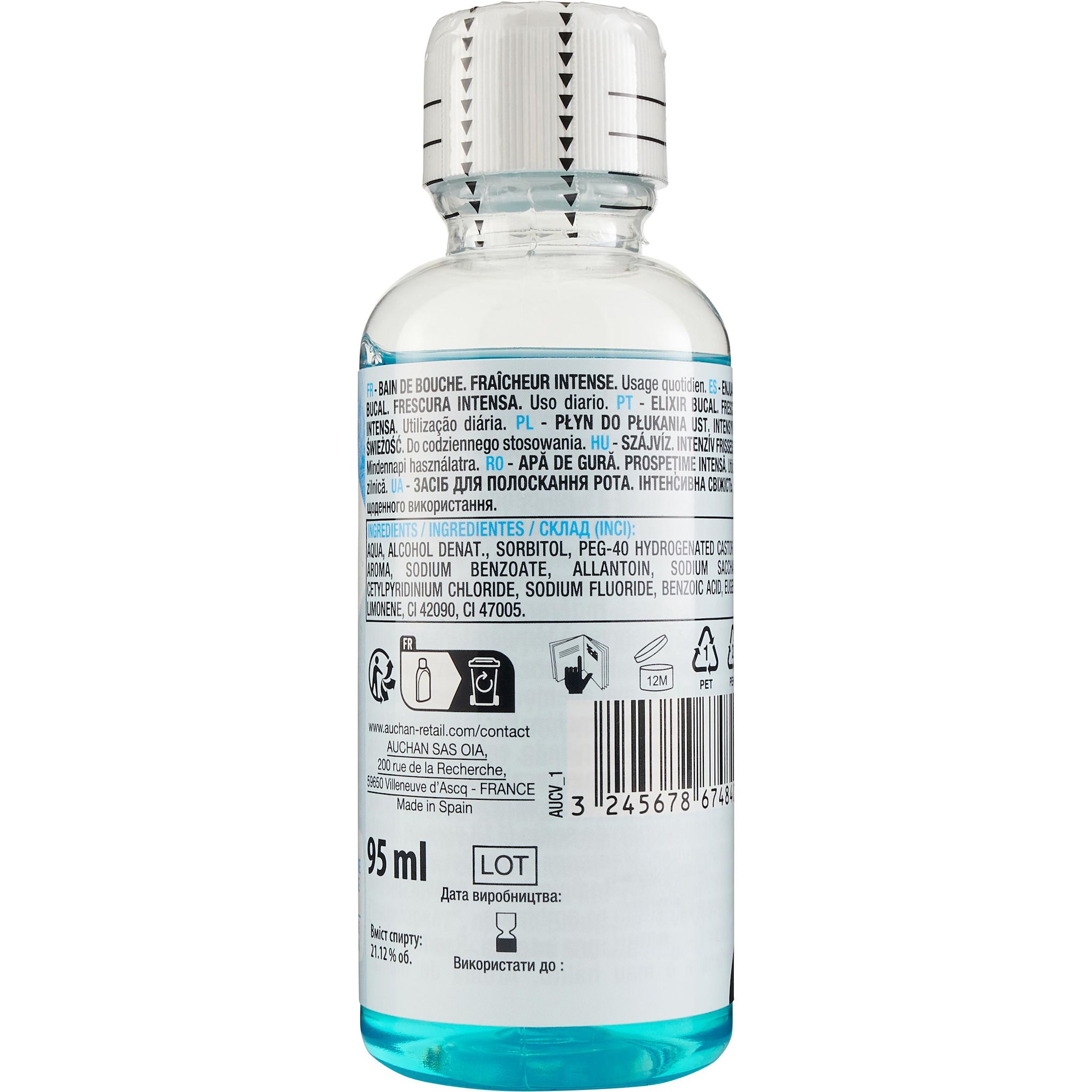 Voir la diapositive 3 : AUCHAN Bain de bouche fraîcheur intense arôme menthe 95ml