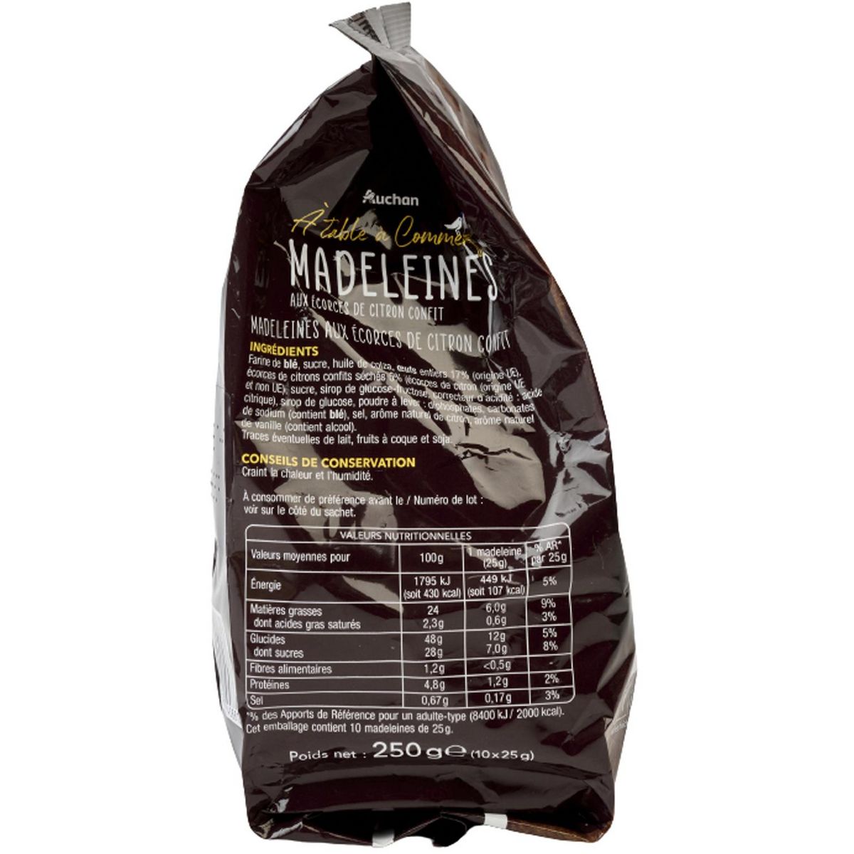 AUCHAN TERROIR Madeleines aux écorces de citron confit 250g