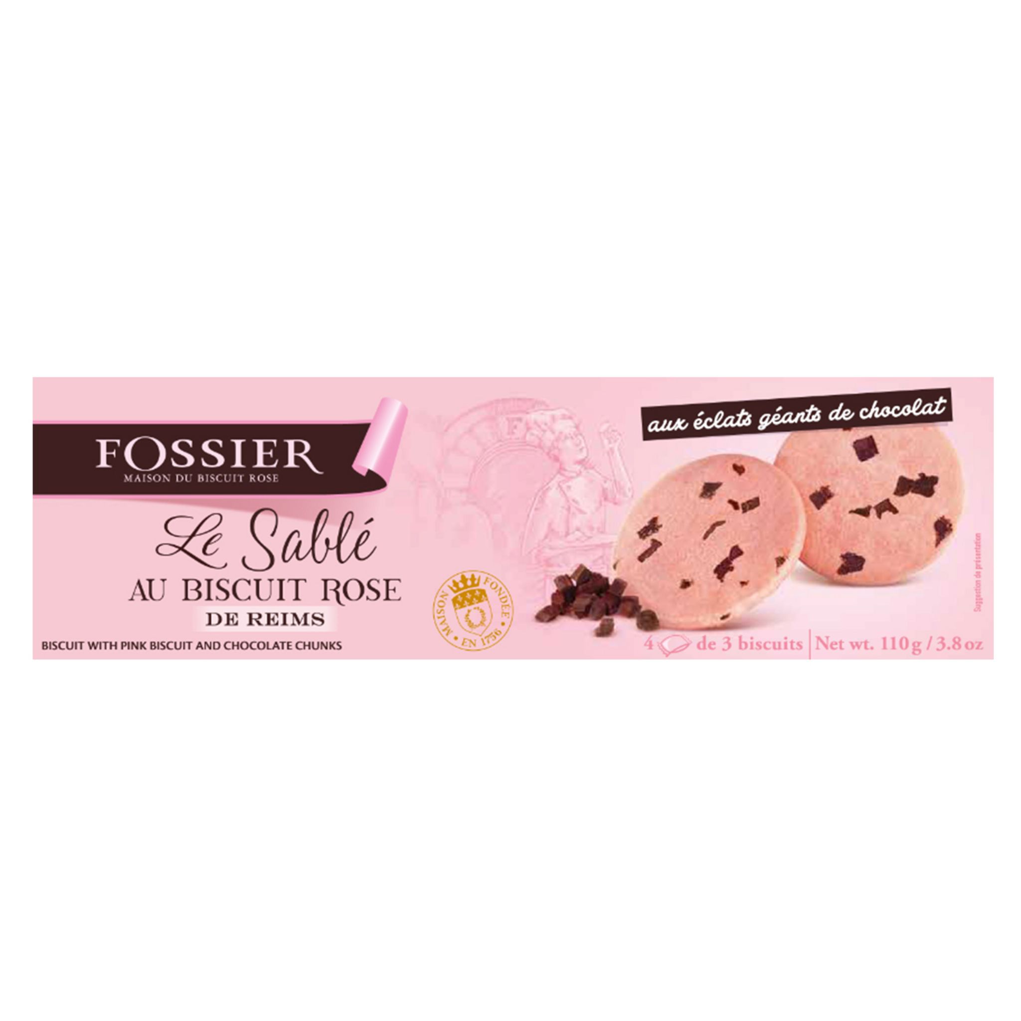 FOSSIER Le Sablé au biscuit rose de Reims aux éclats géants de chocolat ...