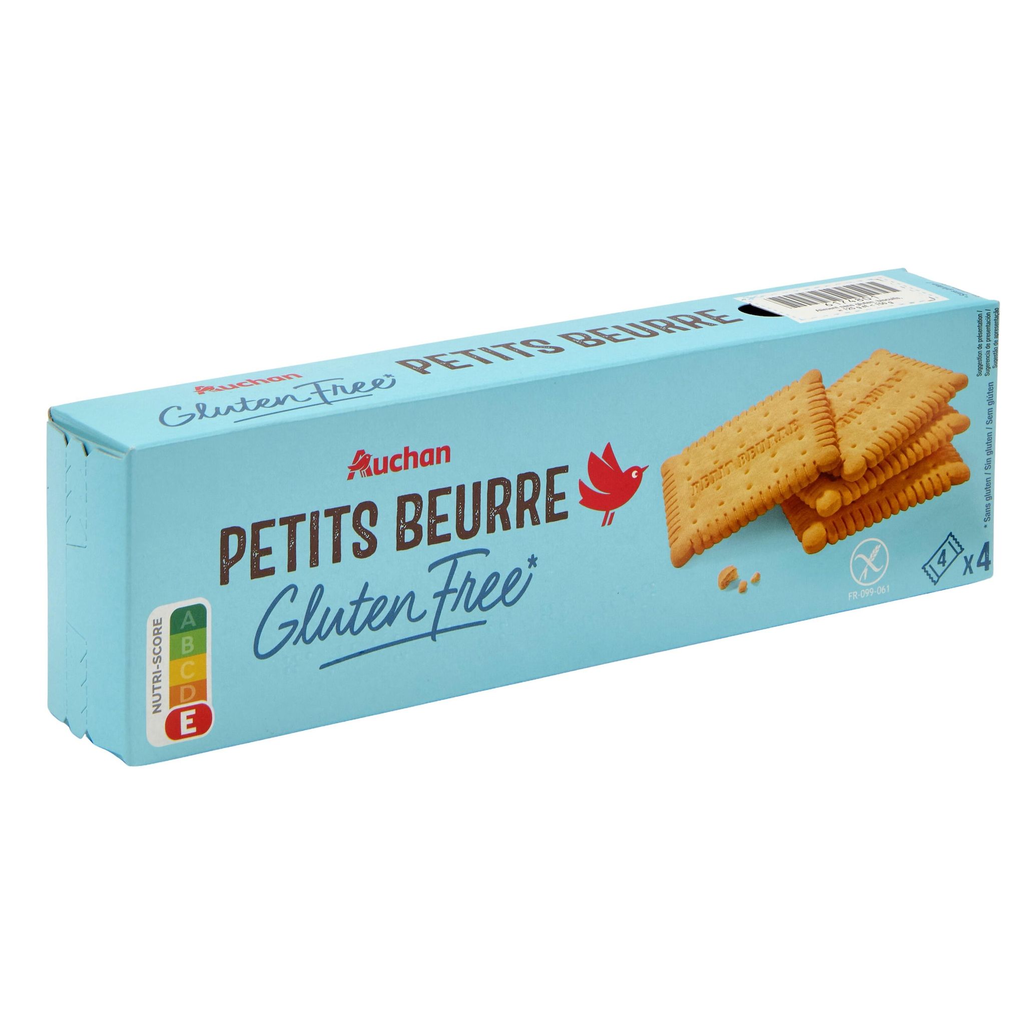 Voir la diapositive 2 : AUCHAN Biscuits petit beurre sans gluten sachets fraîcheur 4x4 biscuits 130g
