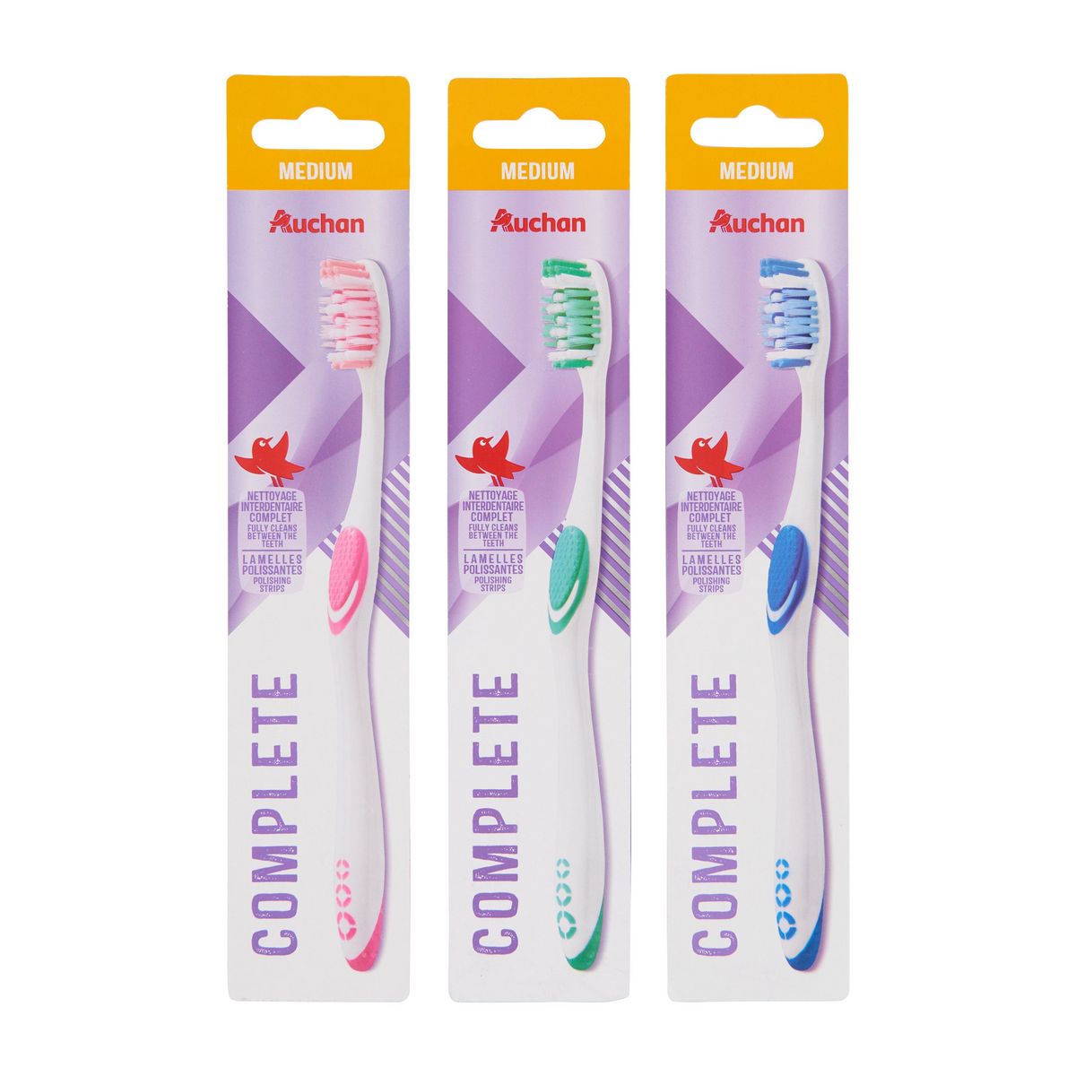 AUCHAN Brosse à dents medium complete 1 brosse