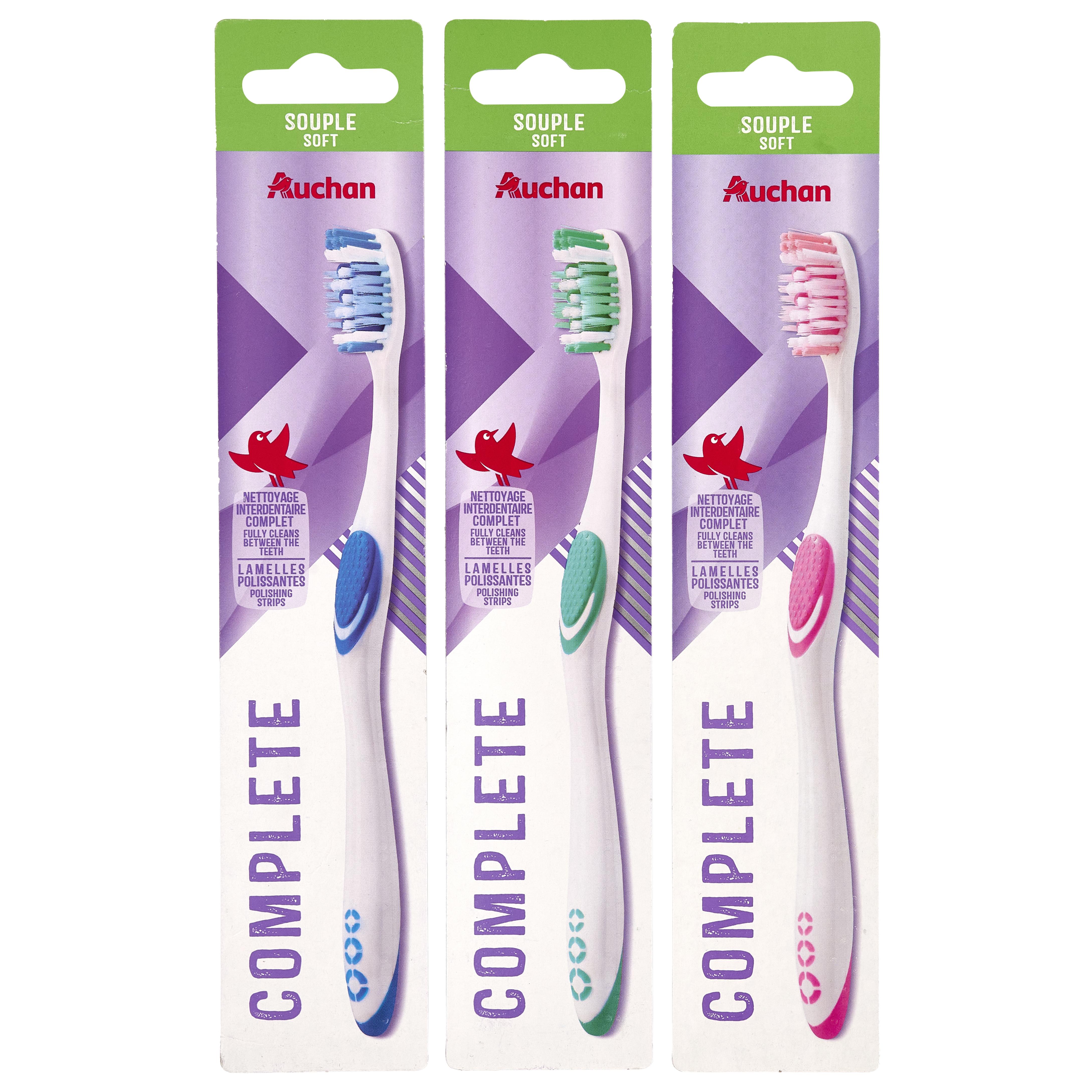 Voir la diapositive 3 : AUCHAN Brosse à dents complète souple 1 brosse