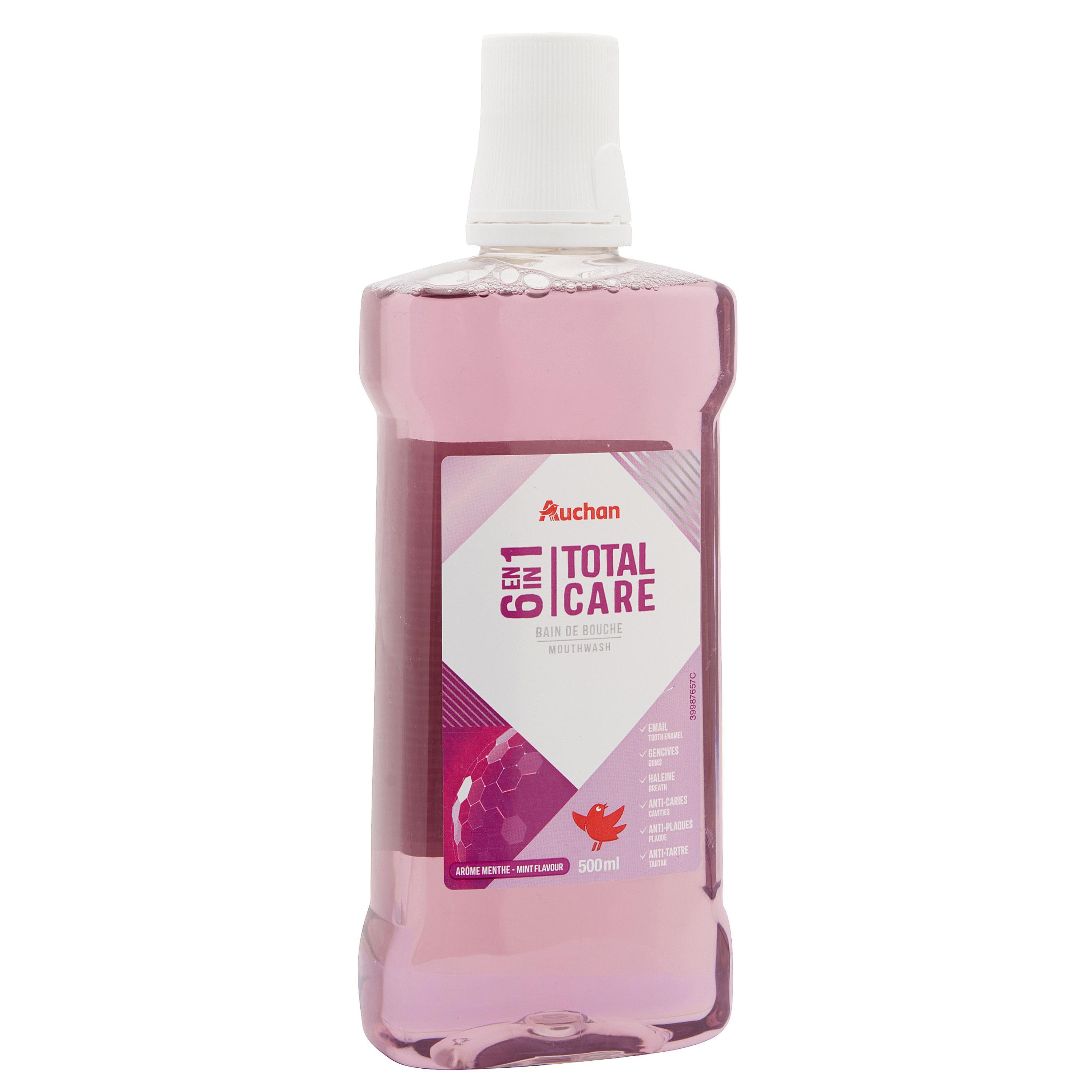 Voir la diapositive 2 : AUCHAN Bain de bouche soin complet 6en1 arôme menthe 500ml