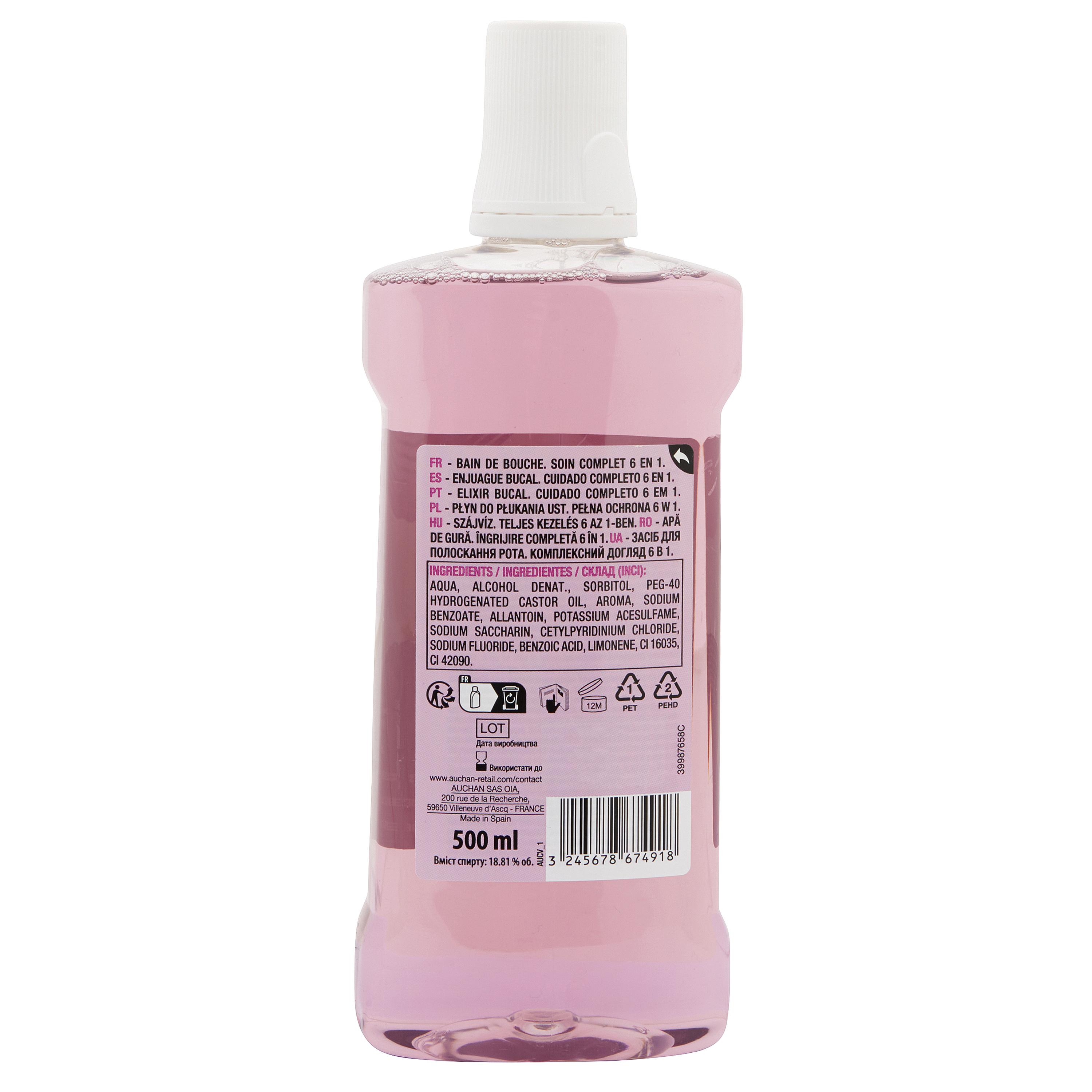 Voir la diapositive 4 : AUCHAN Bain de bouche soin complet 6en1 arôme menthe 500ml