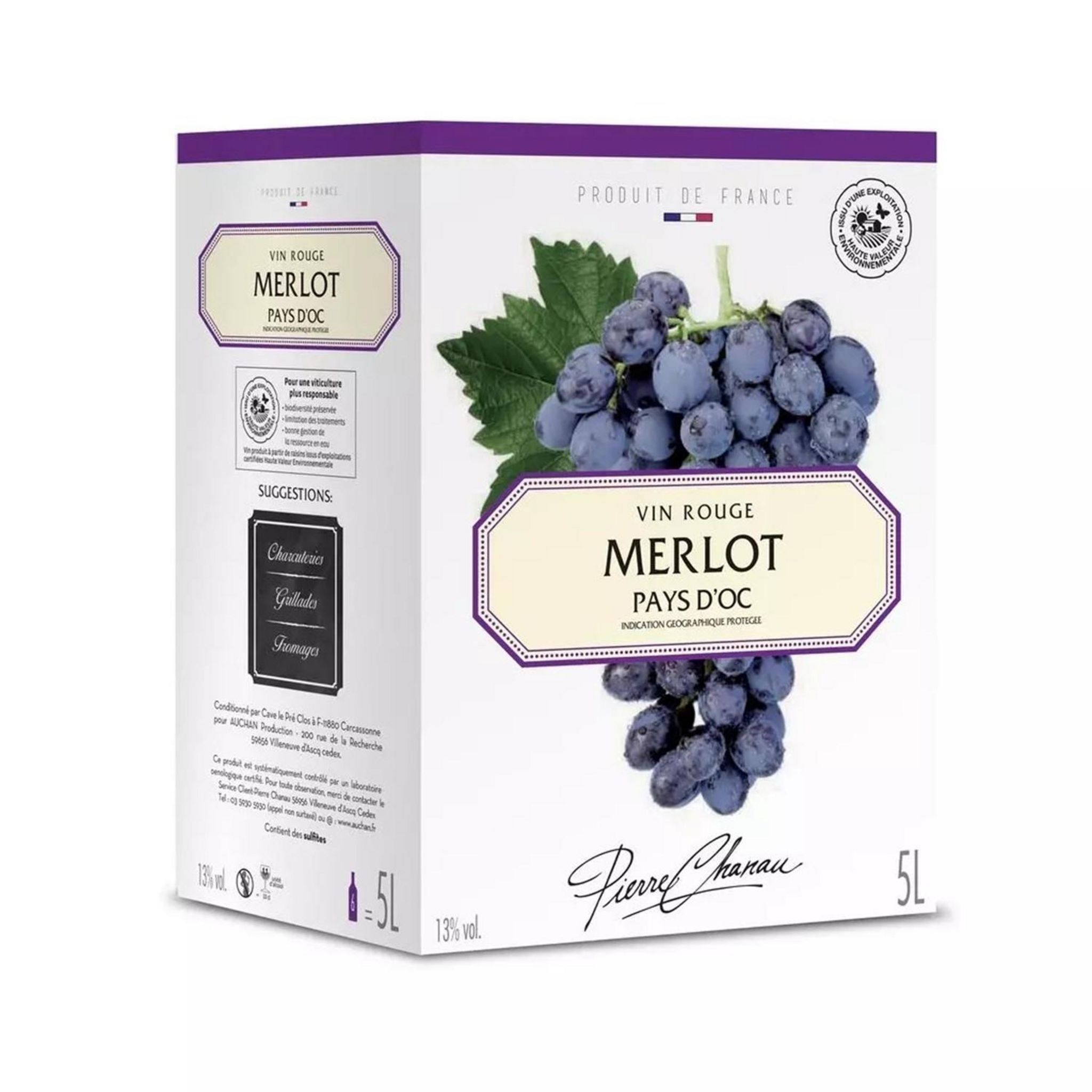 Voir la diapositive 2 : PIERRE CHANAU IGP Pays-d'Oc merlot rouge BIB / CUBI 5L