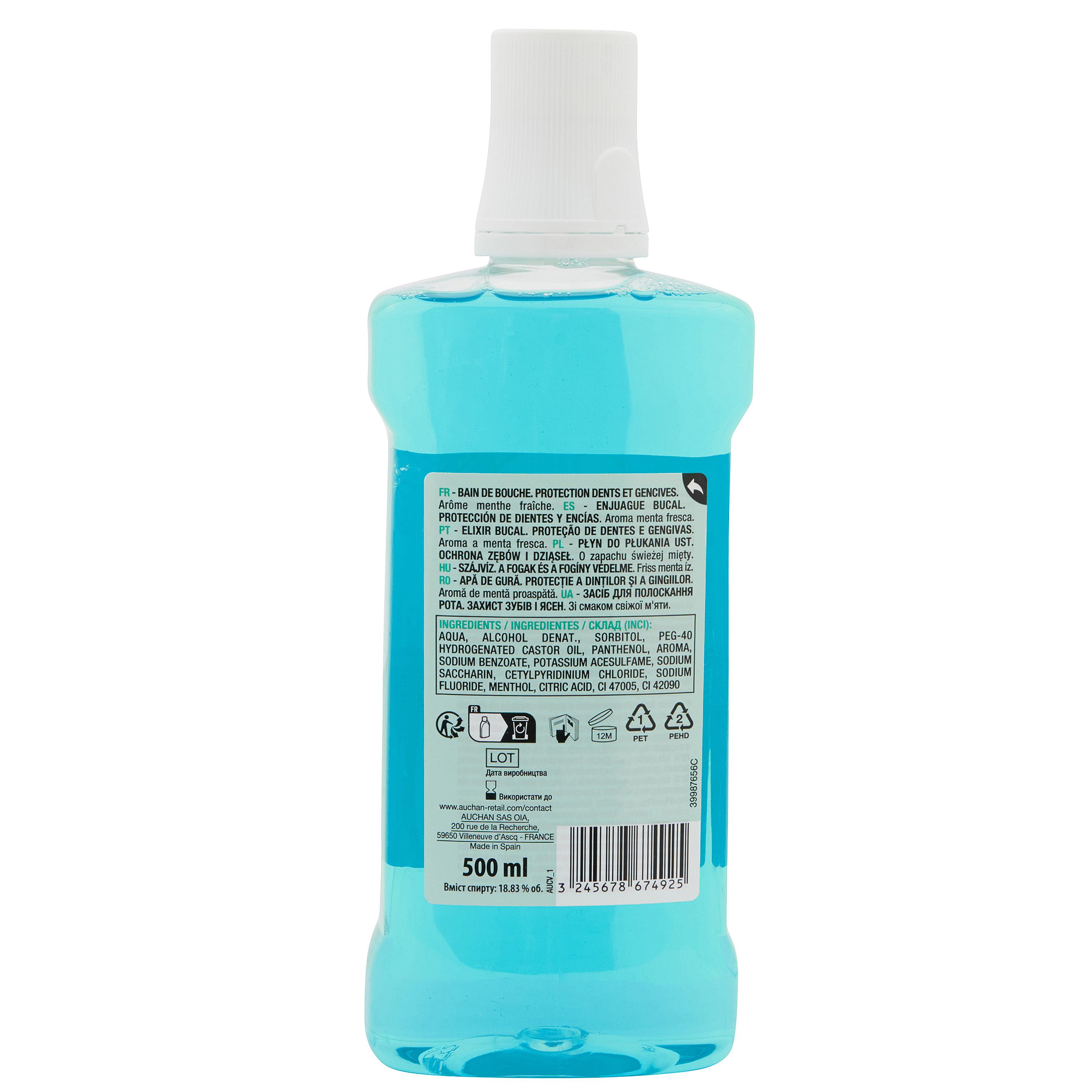 Voir la diapositive 3 : AUCHAN Bain de bouche protection dents et gencives 500ml