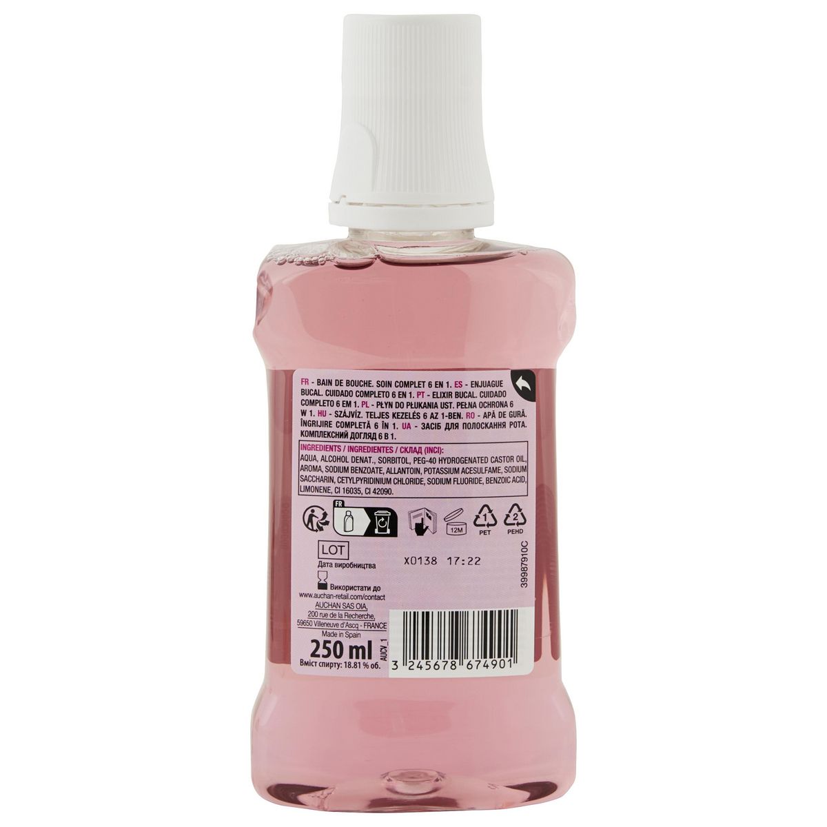 AUCHAN Bain de bouche soin complet 6en1 250ml