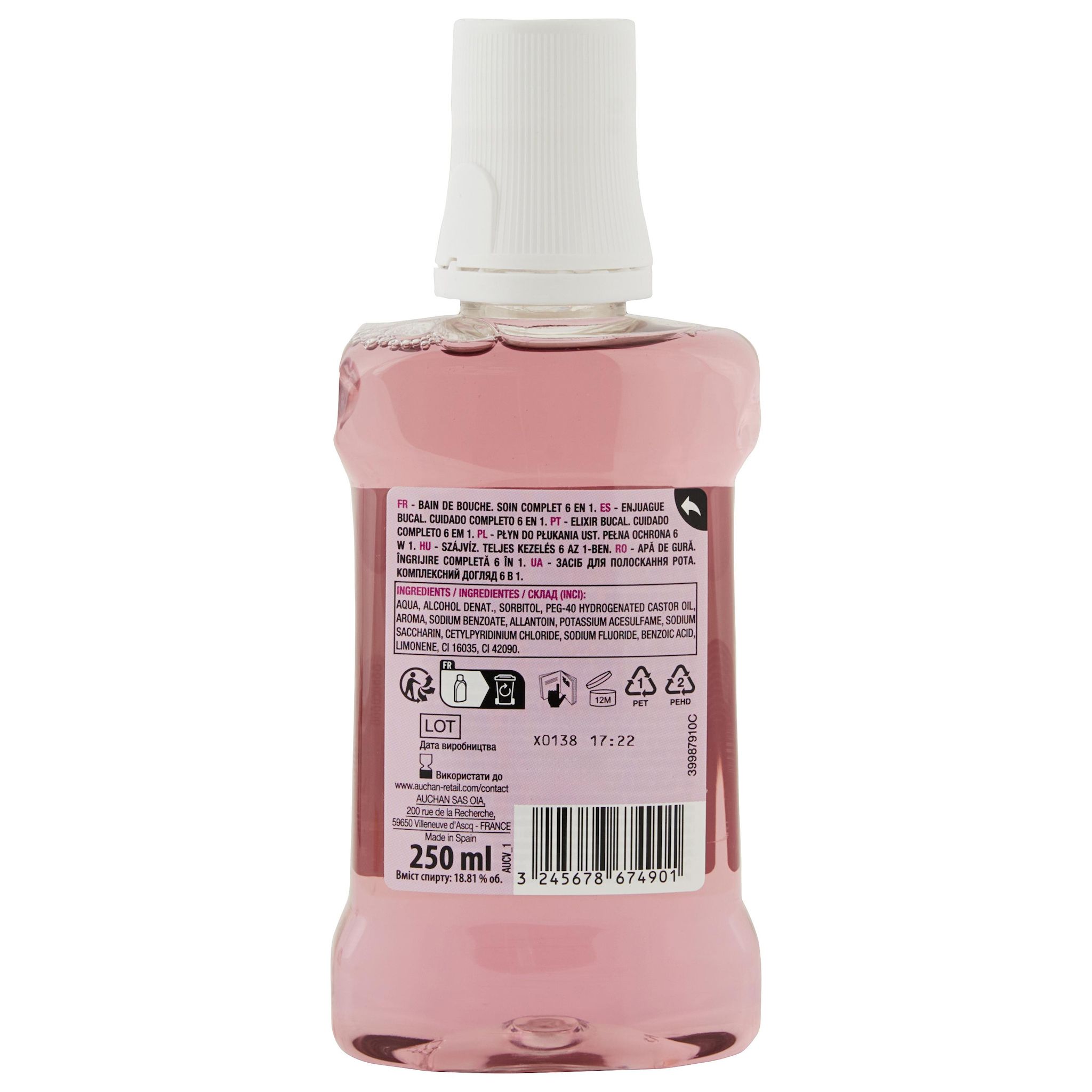 Voir la diapositive 4 : AUCHAN Bain de bouche soin complet 6en1 250ml