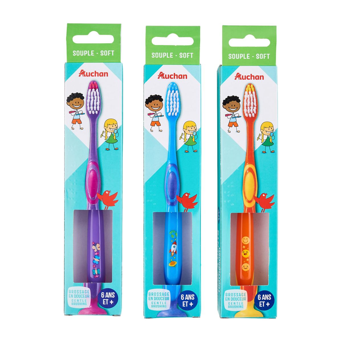 AUCHAN Brosse à dents souple pour enfants 6 ans+ 1 brosse