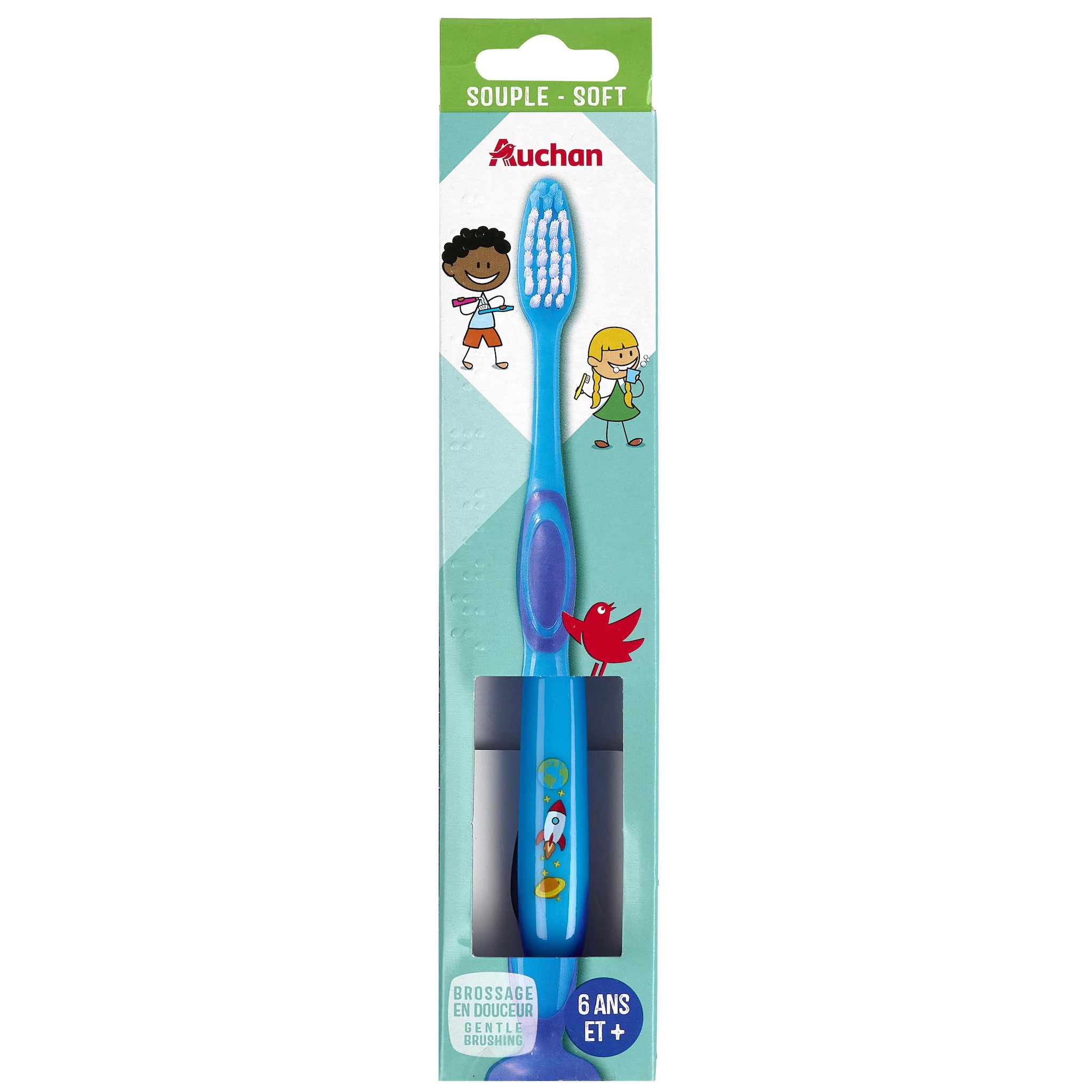 Voir la diapositive 4 : AUCHAN Brosse à dents souple pour enfants 6 ans+ 1 brosse